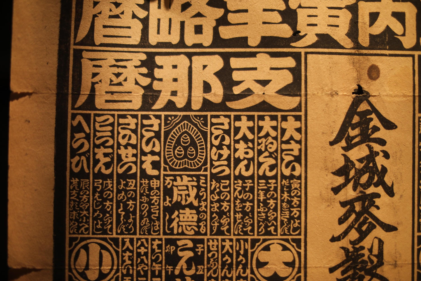 Japanese vintage conversion table between the solar and lunisolar calendar in Kanji calligraphy H29.5×W20.1in/H75×W51cm, printed paper