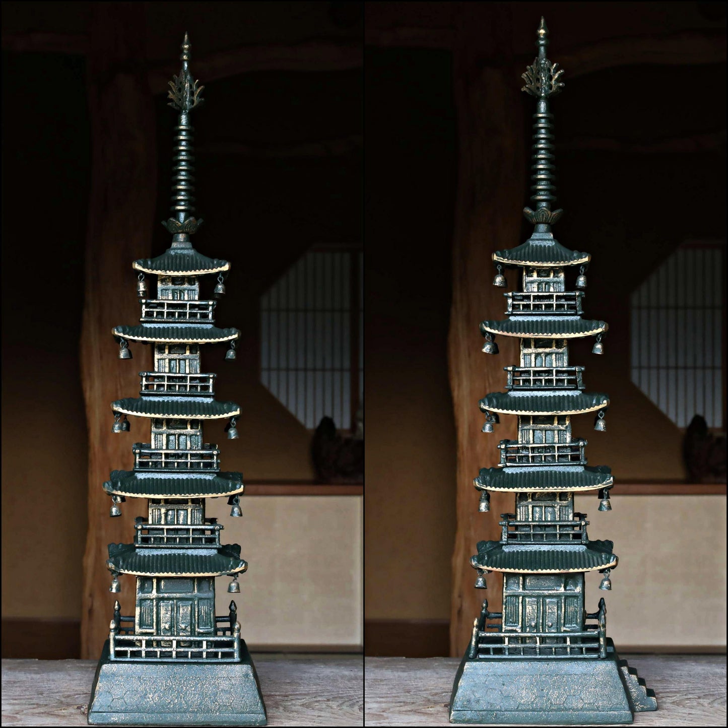 LARGE Japanese vintage iron five-storied Pagoda Buddhist architecture Kyoto garden design, Japanese metal interior H31.1×7.9in/H79×20cm