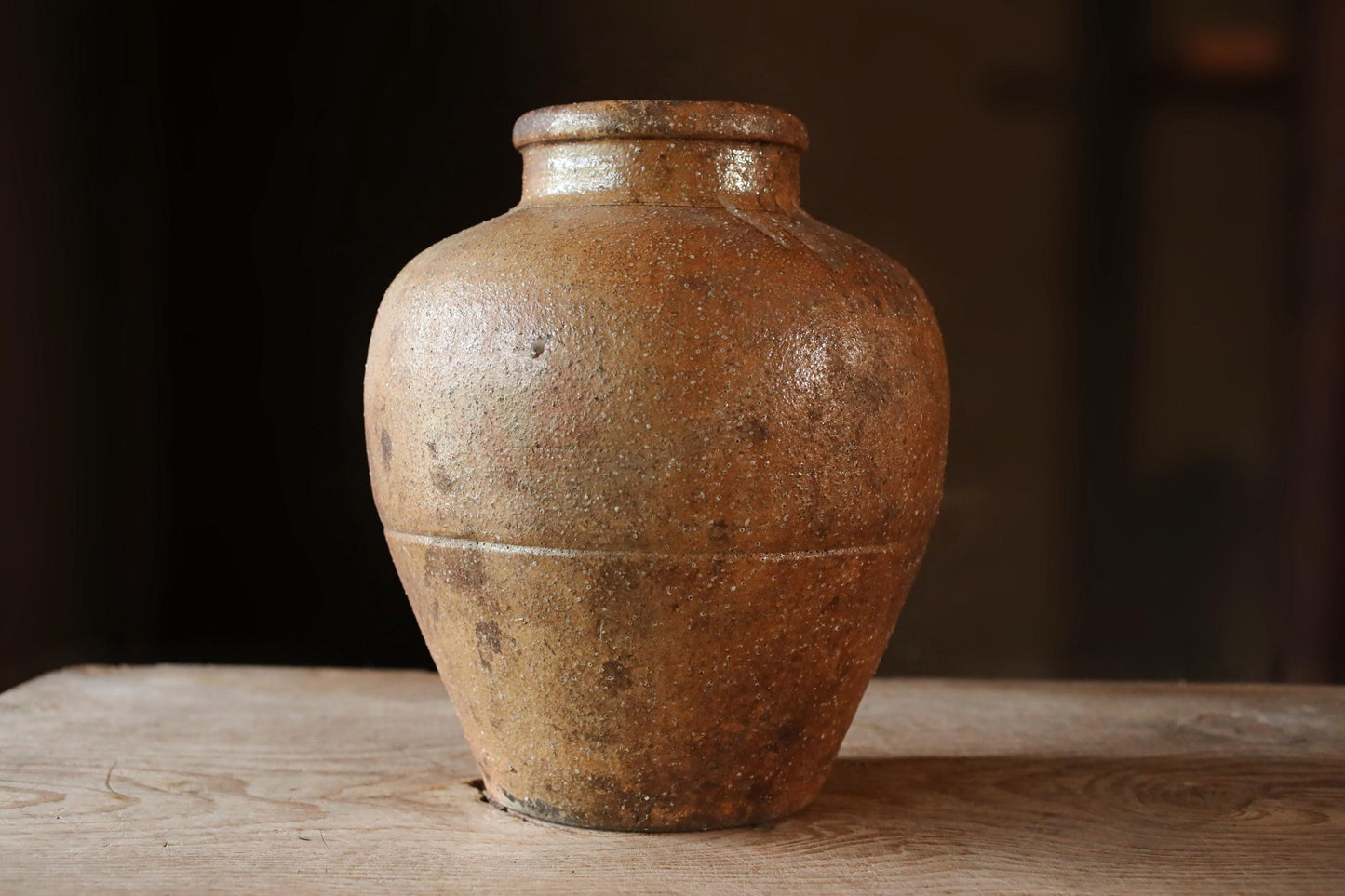FINE! 1800s Japanese antique Chatsubo SHIGARAKI old hand made ceramic jar for tea leaves Tea ceremony Ikebana H13.1×10.8in/H33.2×27.5cm