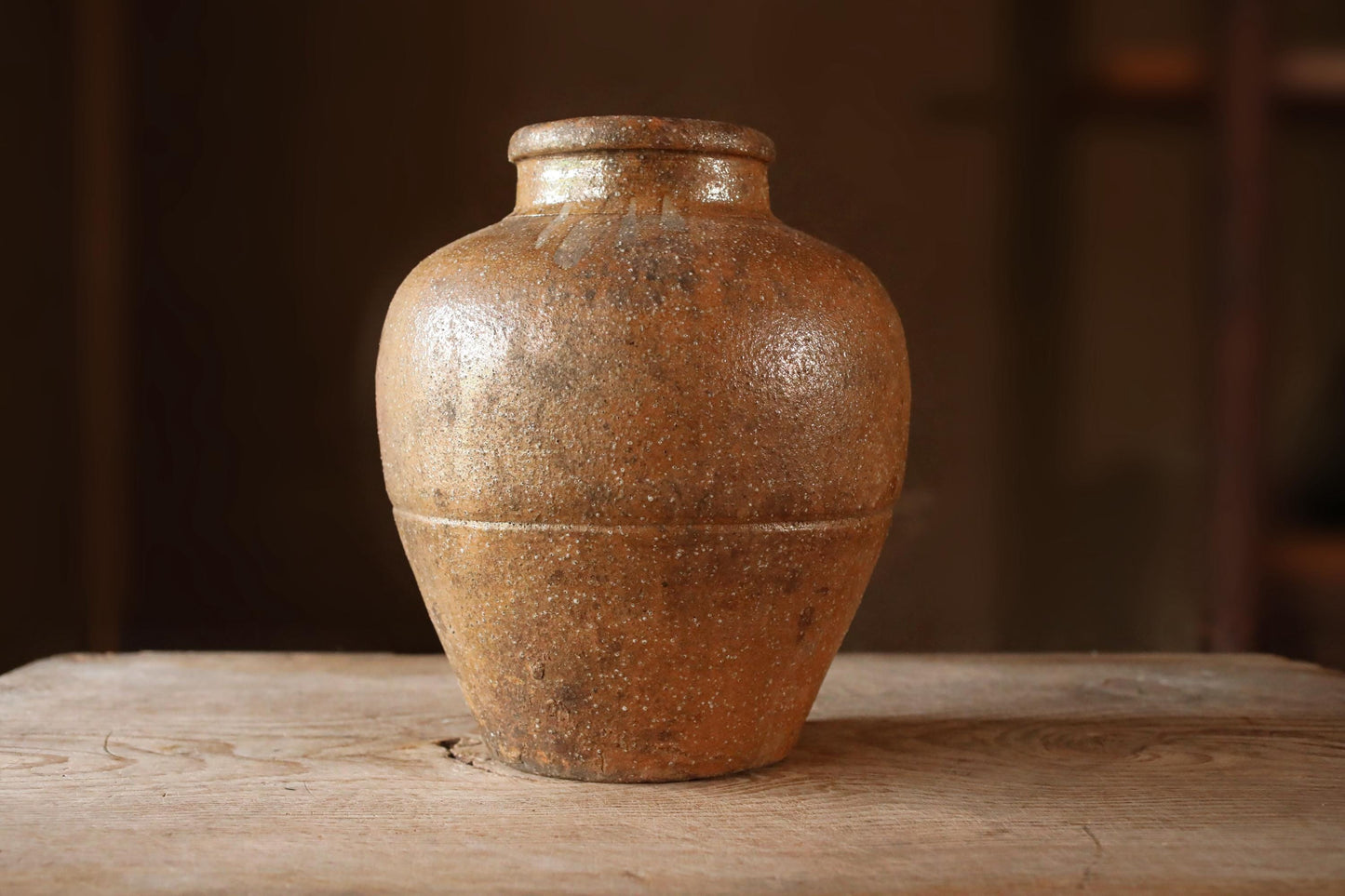 FINE! 1800s Japanese antique Chatsubo SHIGARAKI old hand made ceramic jar for tea leaves Tea ceremony Ikebana H13.1×10.8in/H33.2×27.5cm