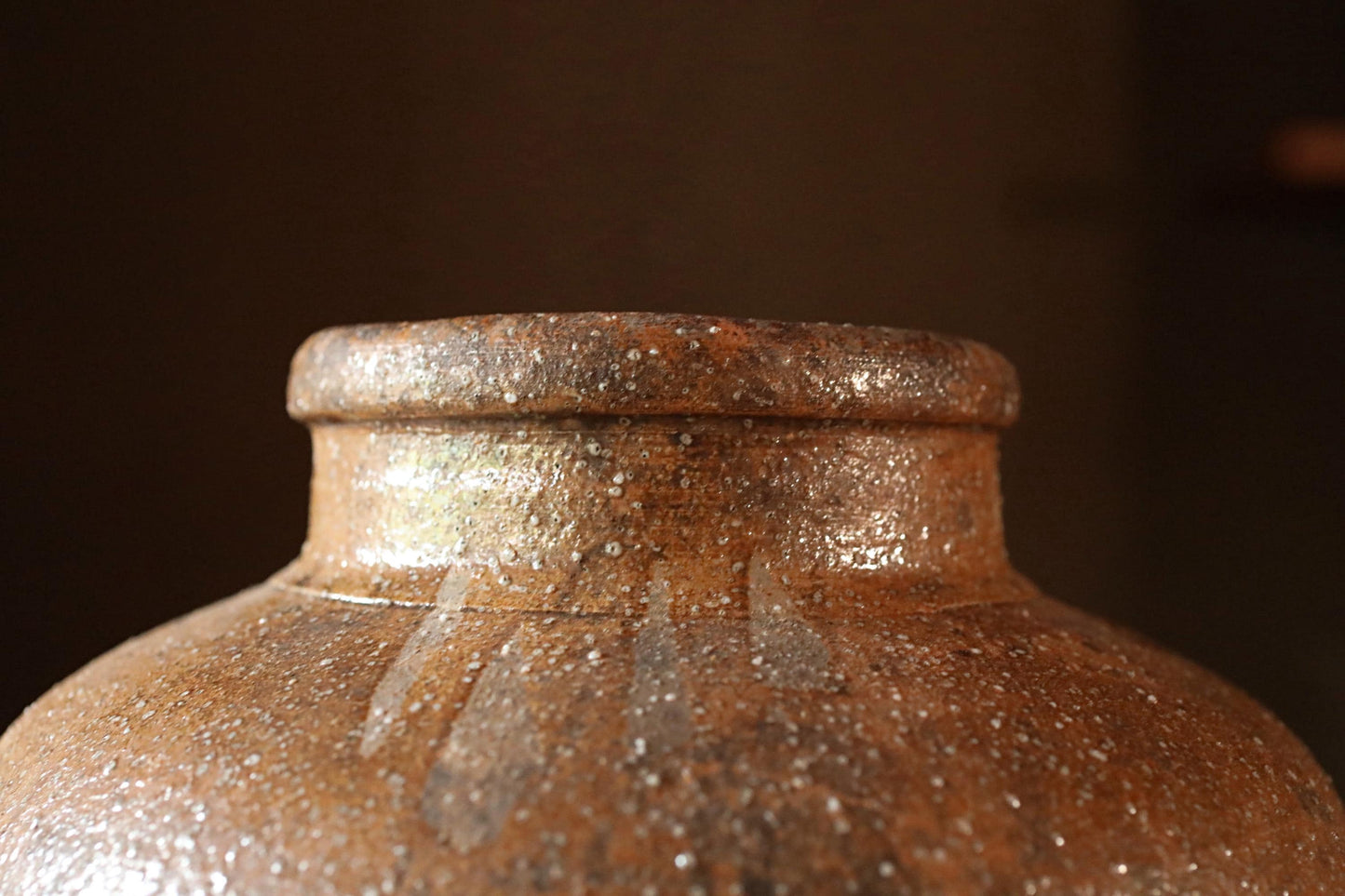 FINE! 1800s Japanese antique Chatsubo SHIGARAKI old hand made ceramic jar for tea leaves Tea ceremony Ikebana H13.1×10.8in/H33.2×27.5cm