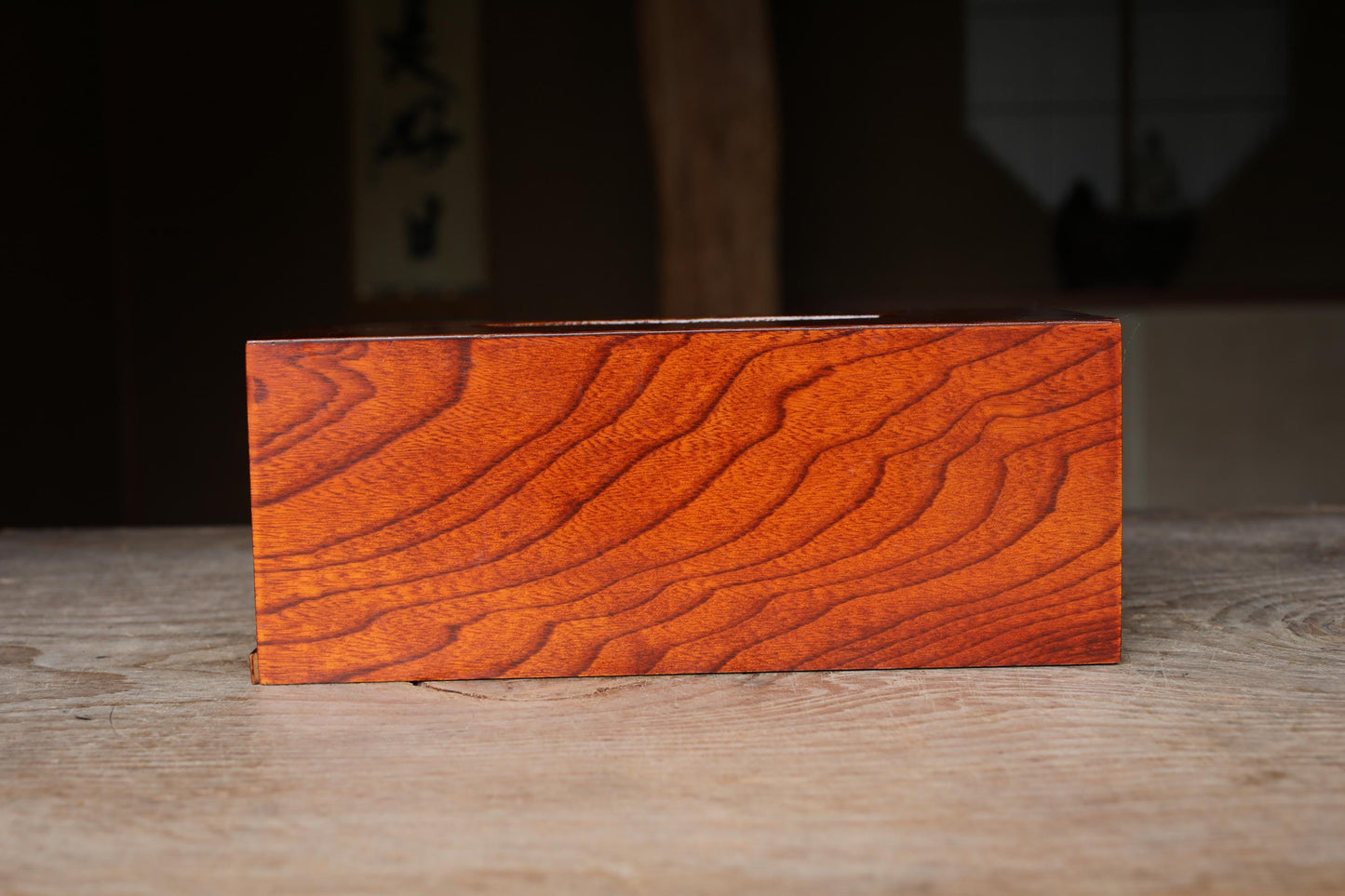 Japanese vintage urushi wooden tissue box holder with MAKIE autumn leaves with signed beautiful gold H4.3×5.5×10.8in/H11×14×27.5cm
