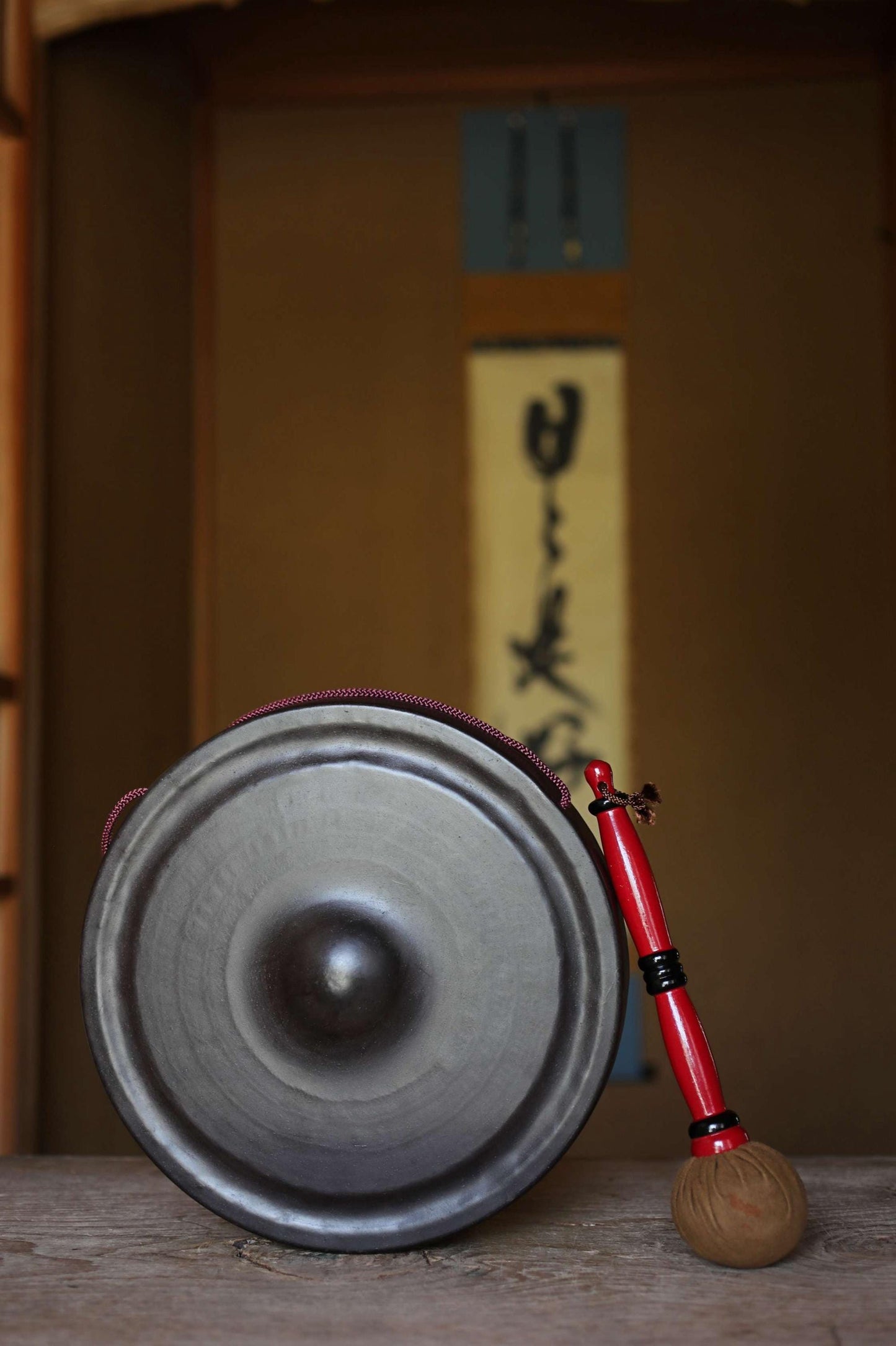 Japanese Large vintage buddhist alter bronze gong Music instrument bell with striker 11.8in/30cm 1980s
