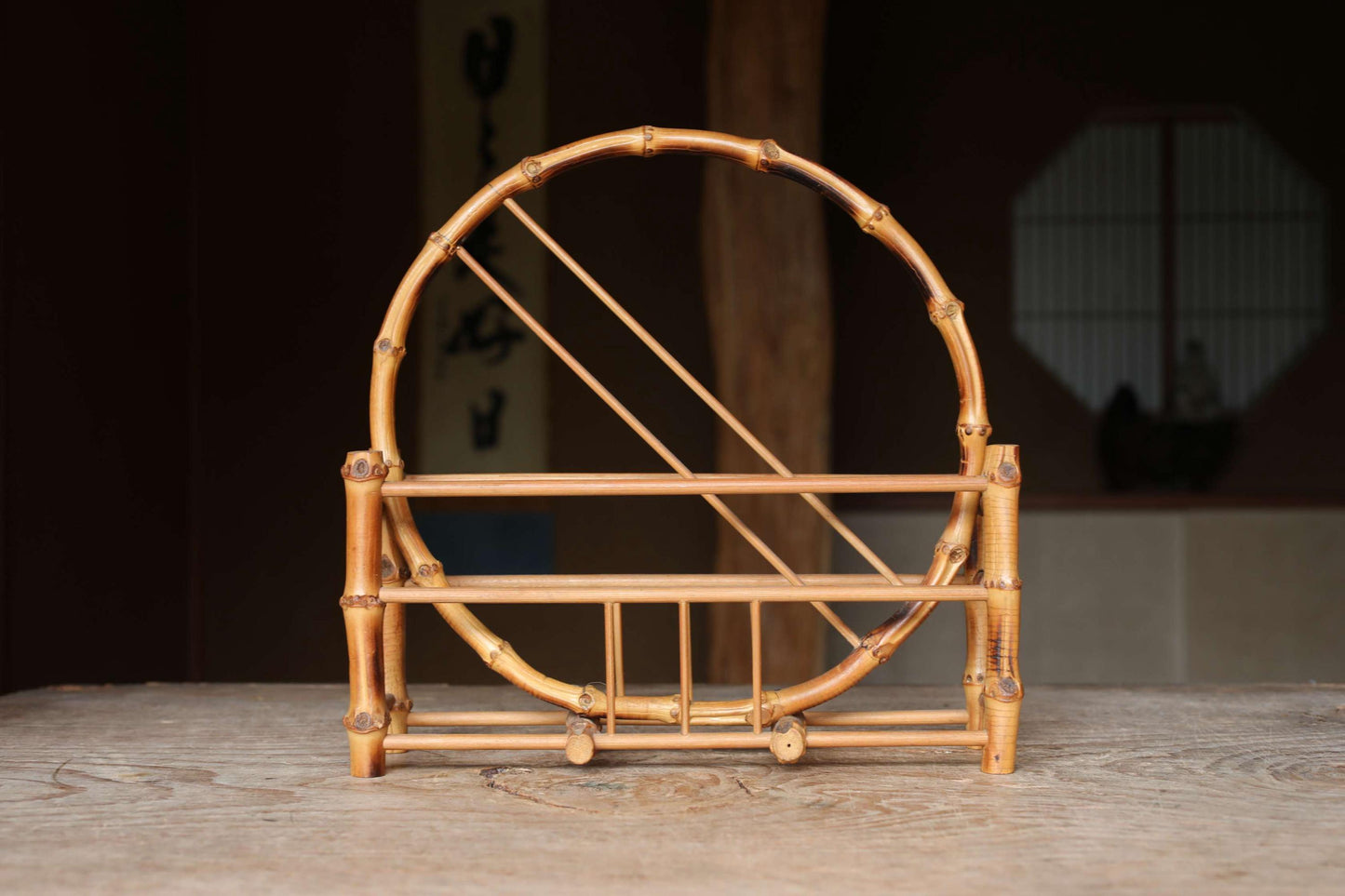 Bamboo skeleton fan stand, super light organic design, Japanese old style home furnishing, Japanese furniture, H10.8xW11in/H27.5×W28cm