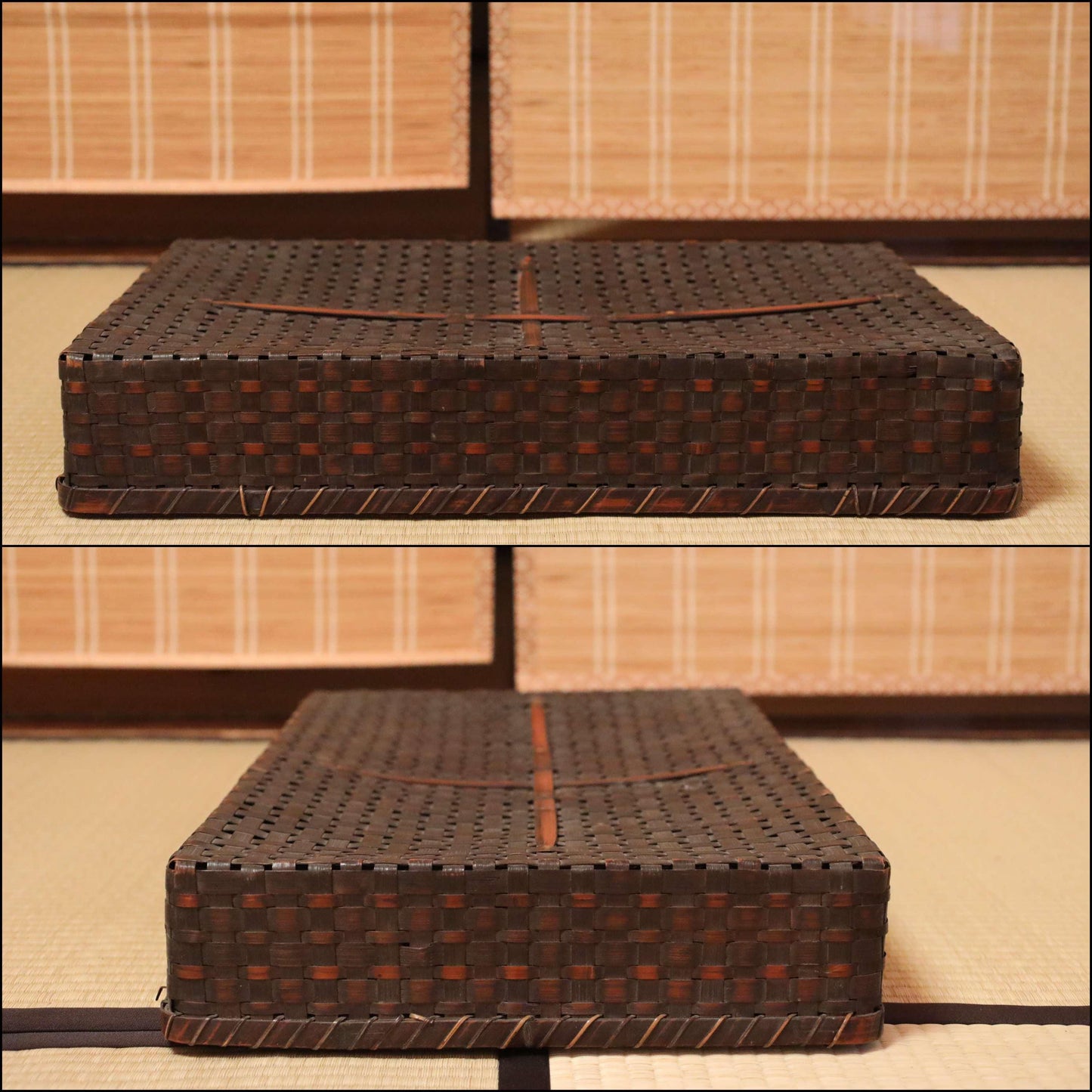Japanese Furniture vintage 1920s bamboo basket box with lid KIMONO OBI belt box hand craft storage box W24×15.7in/W61×40cm