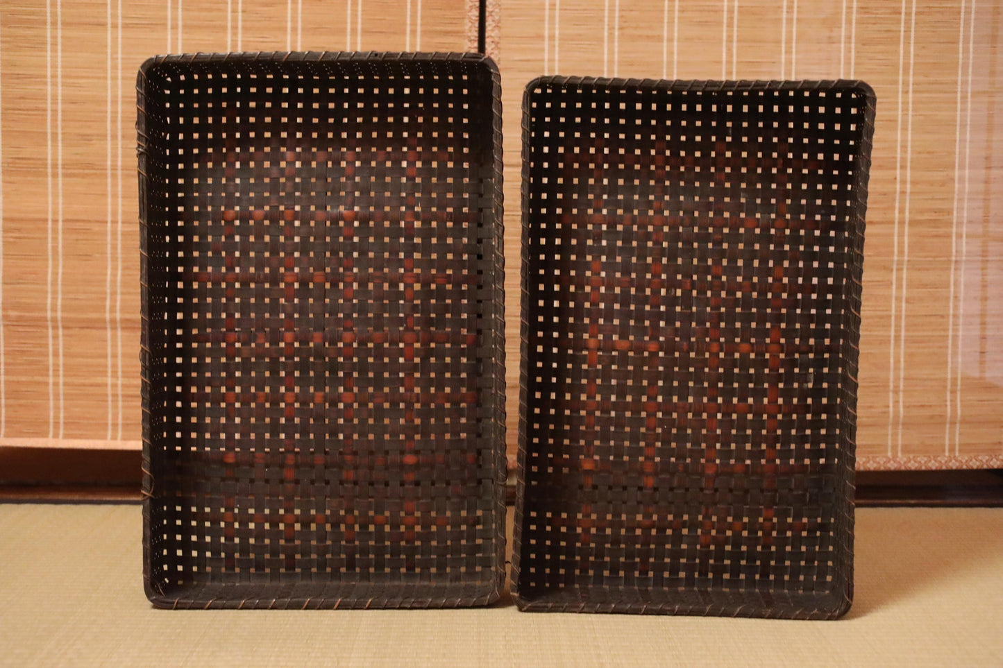 Japanese Furniture vintage 1920s bamboo basket box with lid KIMONO OBI belt box hand craft storage box W24×15.7in/W61×40cm