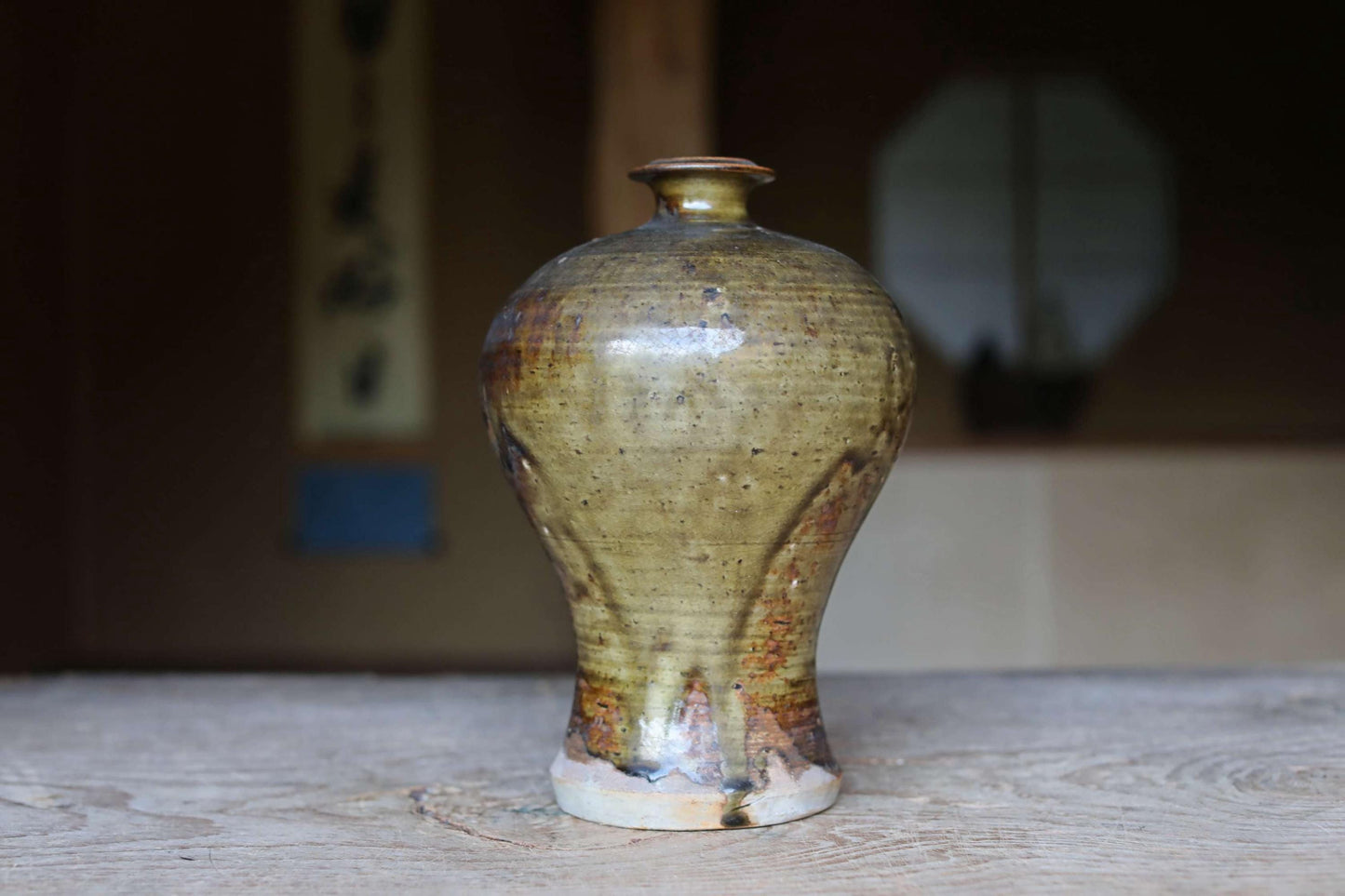 Japanese vintage SETO ware kiln craft jar flower vase with kanji, Tokkuri , Forgery of a Momoyama period vase H9.6×6.3in/H24.5×16cm