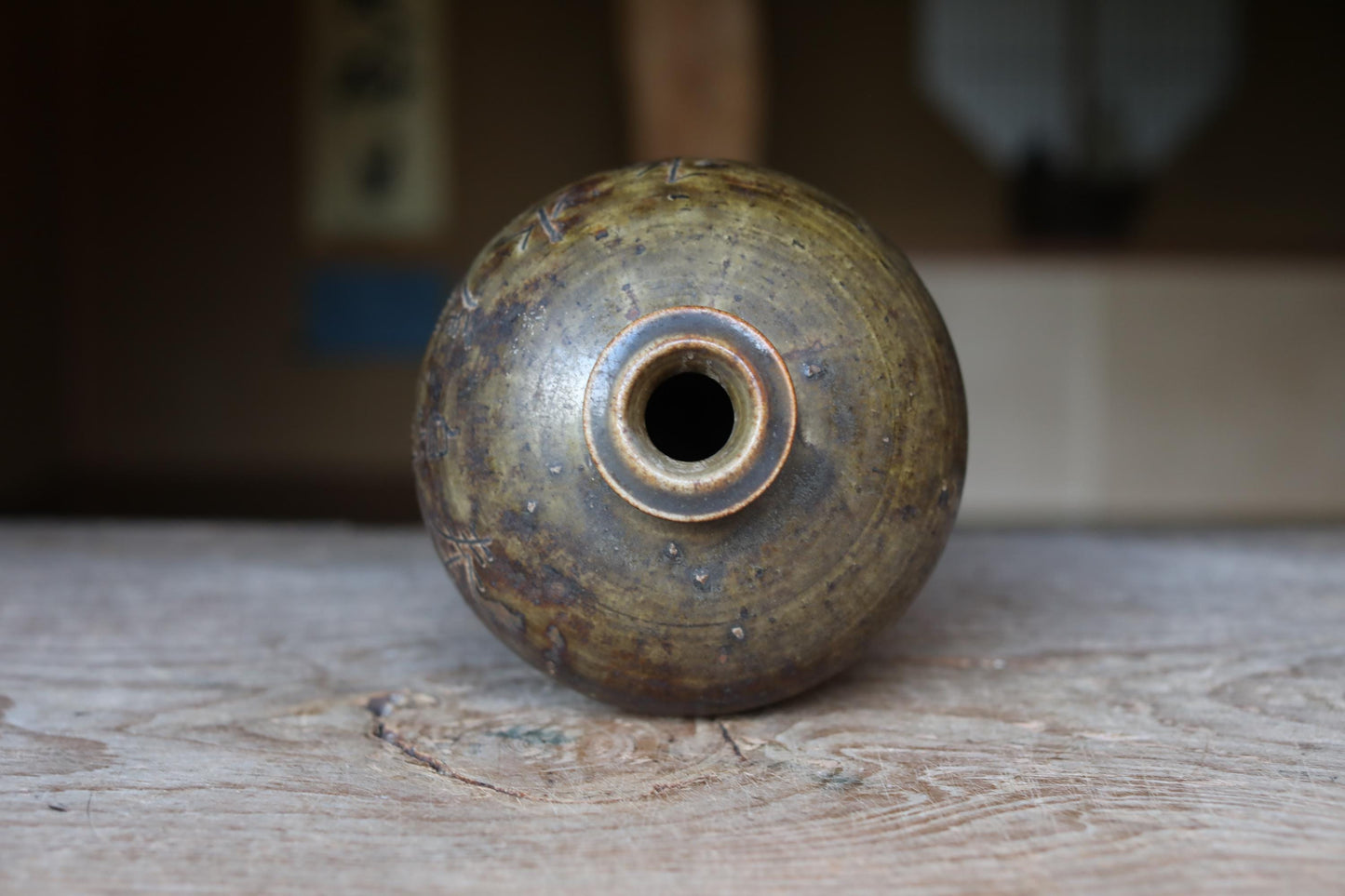 Japanese vintage SETO ware kiln craft jar flower vase with kanji, Tokkuri , Forgery of a Momoyama period vase H9.6×6.3in/H24.5×16cm