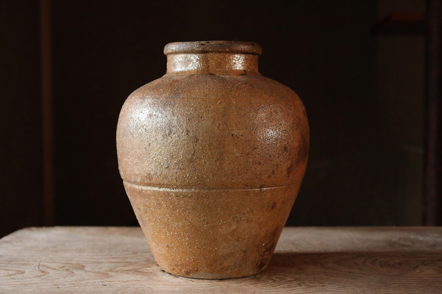 FINE! 1800s Japanese antique Chatsubo SHIGARAKI old hand made ceramic jar for tea leaves Tea ceremony Ikebana H13.1×10.8in/H33.2×27.5cm