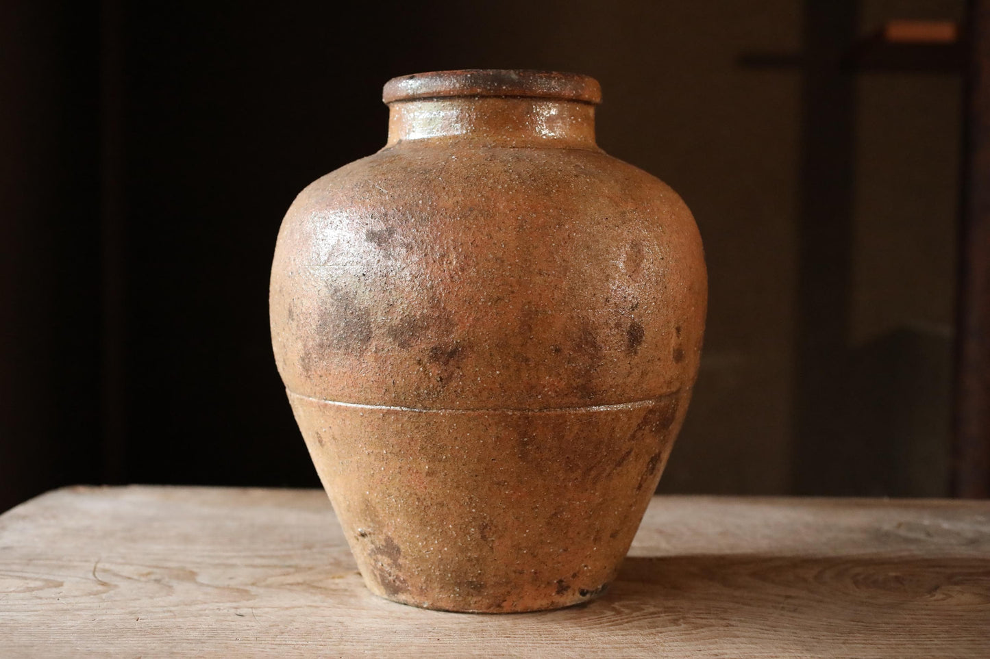 FINE! 1800s Japanese antique Chatsubo SHIGARAKI old hand made ceramic jar for tea leaves Tea ceremony Ikebana H13.1×10.8in/H33.2×27.5cm