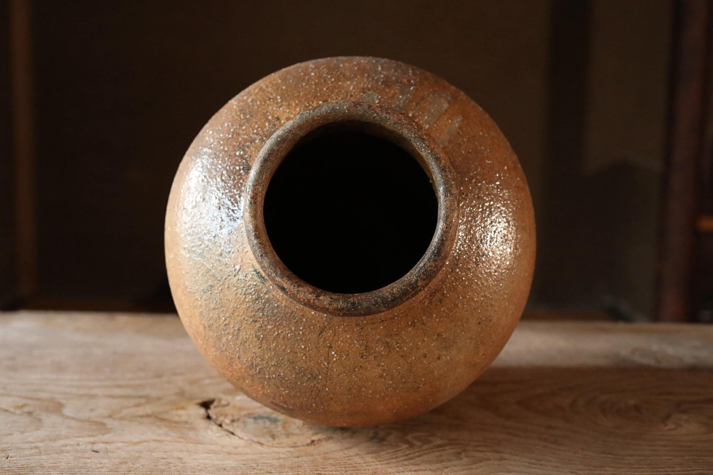 FINE! 1800s Japanese antique Chatsubo SHIGARAKI old hand made ceramic jar for tea leaves Tea ceremony Ikebana H13.1×10.8in/H33.2×27.5cm