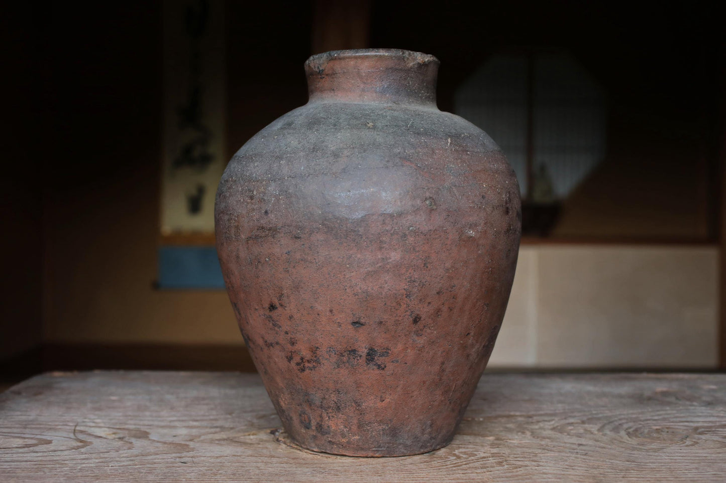 FINE! 1800s Japanese BIZEN hand made pottery jar Wabi Sabi kiln ceramic Edo Tea ceremony Ikebana H13.4×10.6in/H34×27cm