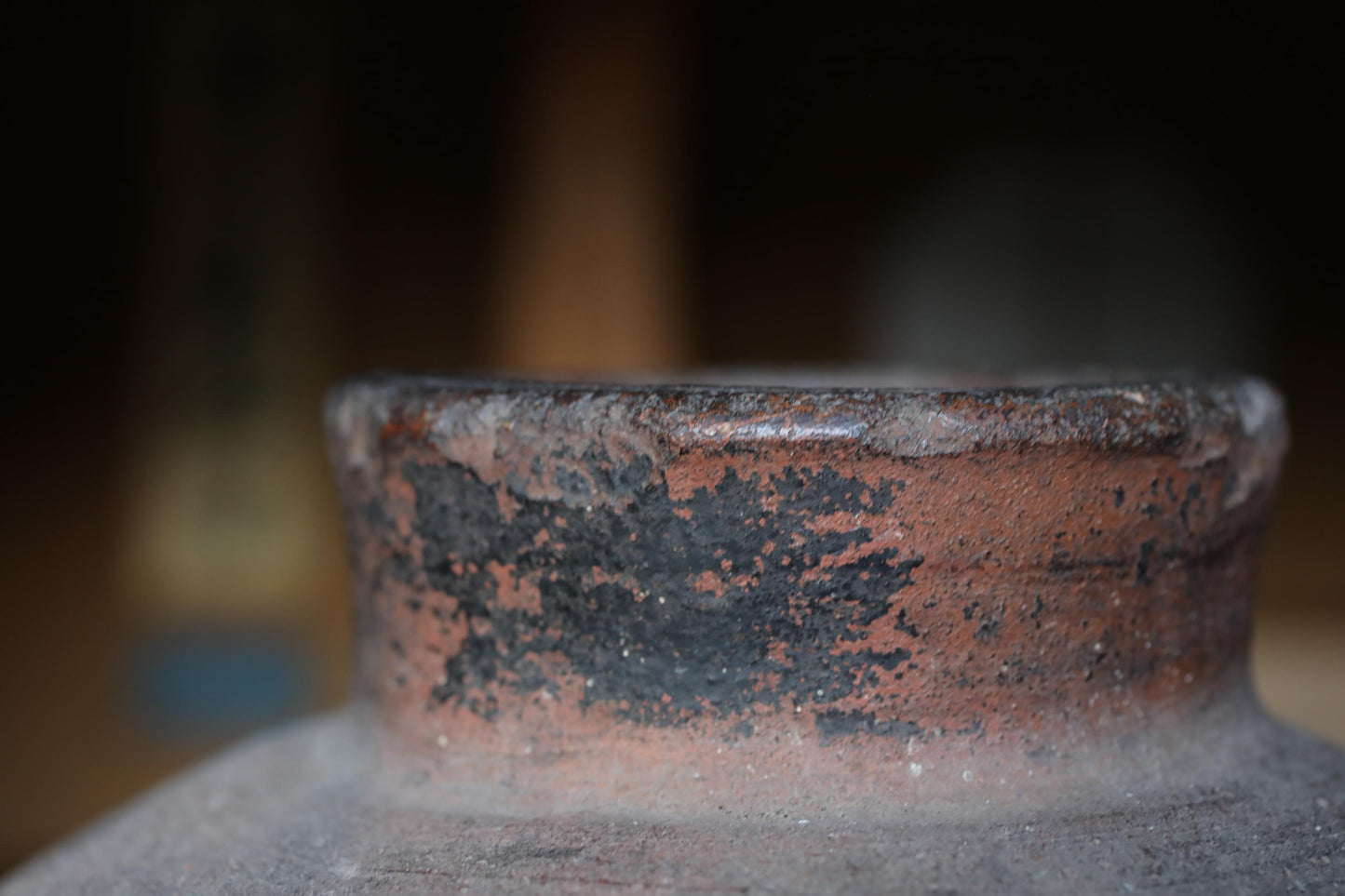FINE! 1800s Japanese BIZEN hand made pottery jar Wabi Sabi kiln ceramic Edo Tea ceremony Ikebana H13.4×10.6in/H34×27cm