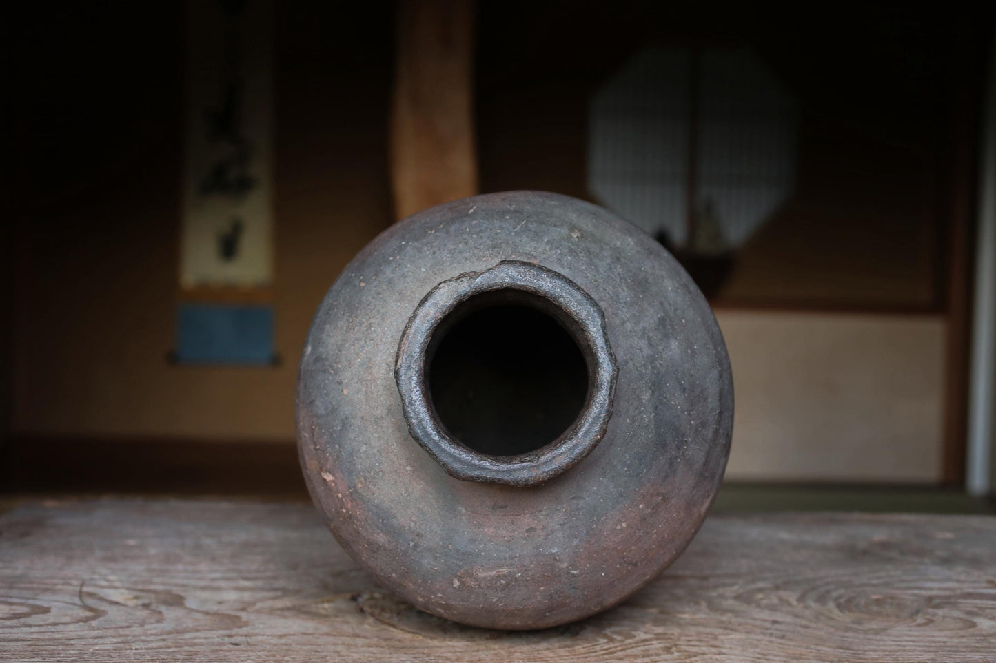 FINE! 1800s Japanese BIZEN hand made pottery jar Wabi Sabi kiln ceramic Edo Tea ceremony Ikebana H13.4×10.6in/H34×27cm