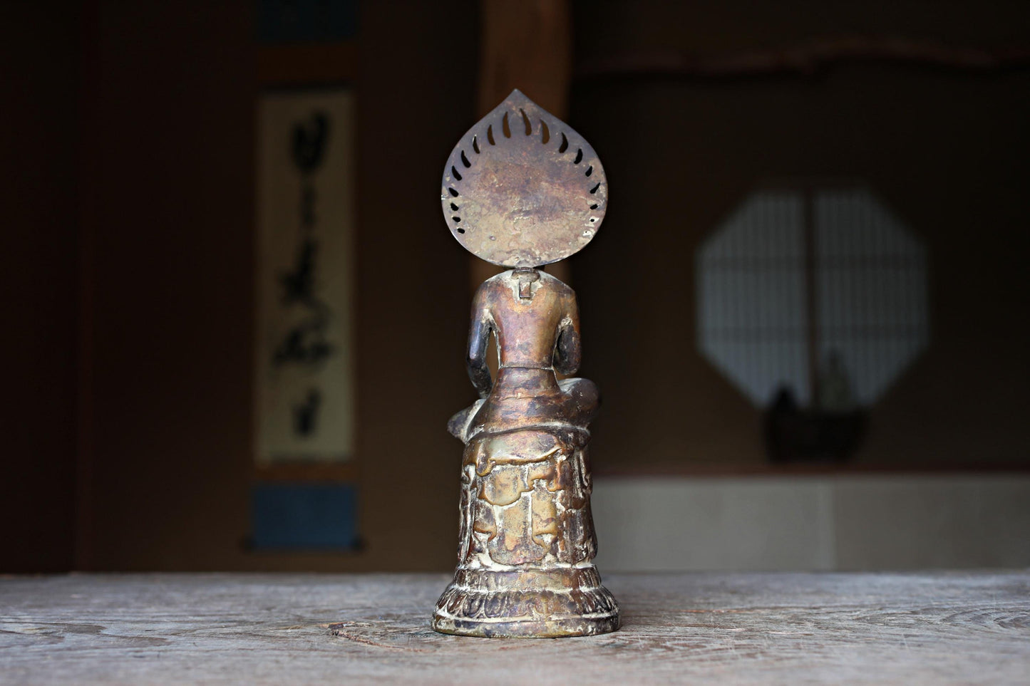 Japanese Bronze Buddha Statue – Antique Miroku Maitreya Bodhisattva Sculpture H10.8in