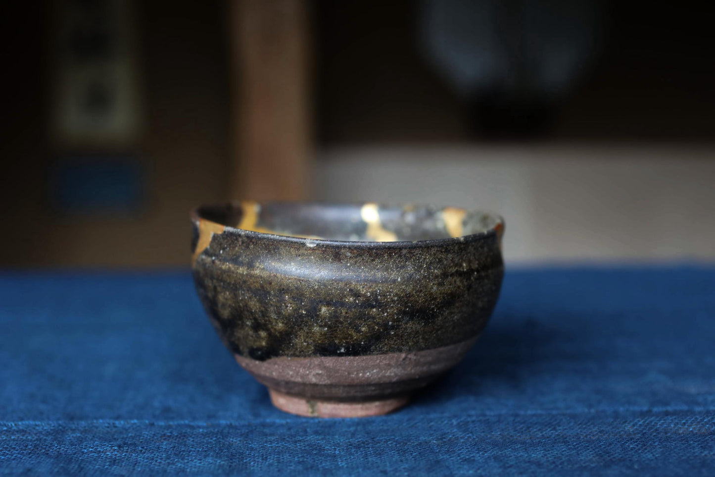 Karatsu Matcha Tea Bowl - Japanese Antique 17th Century Pottery | Gold Kintsugi Repair