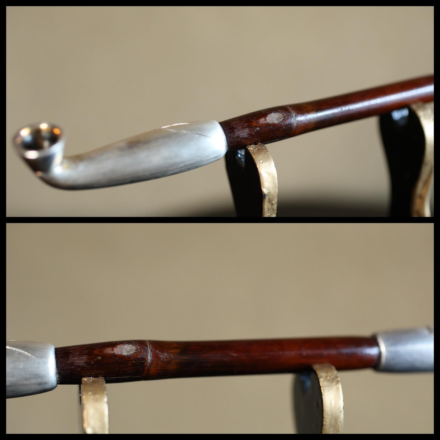 Antique Silver Pipe - 1910s Japanese Kiseru Tobacco Pipe with Carved Tiger & Bamboo