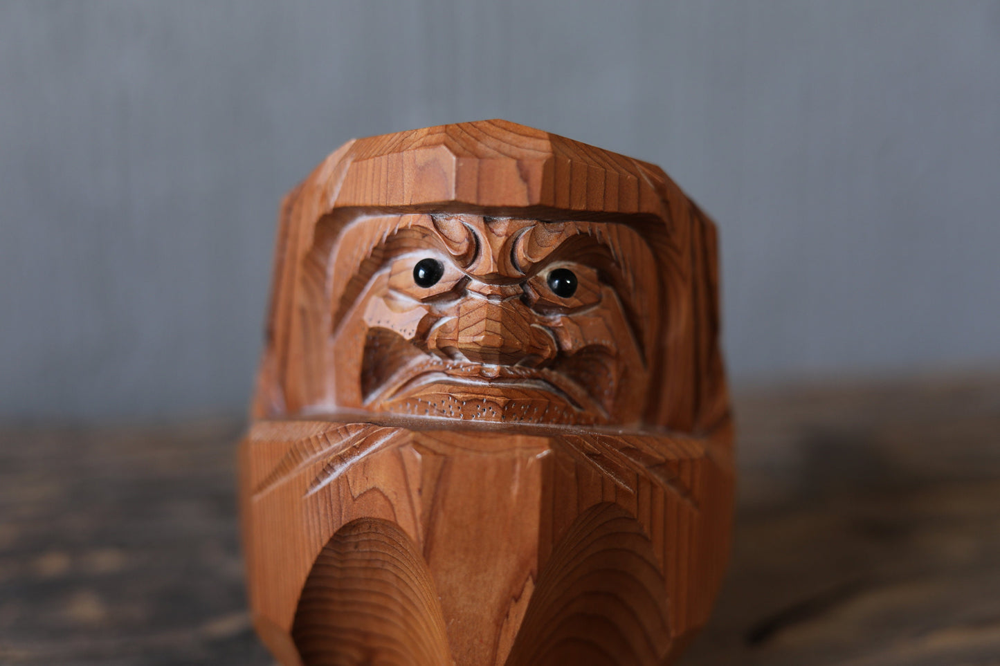 Hand Carved Daruma Doll - Vintage Japanese Wooden Figurine | Signed Artist Sculpture