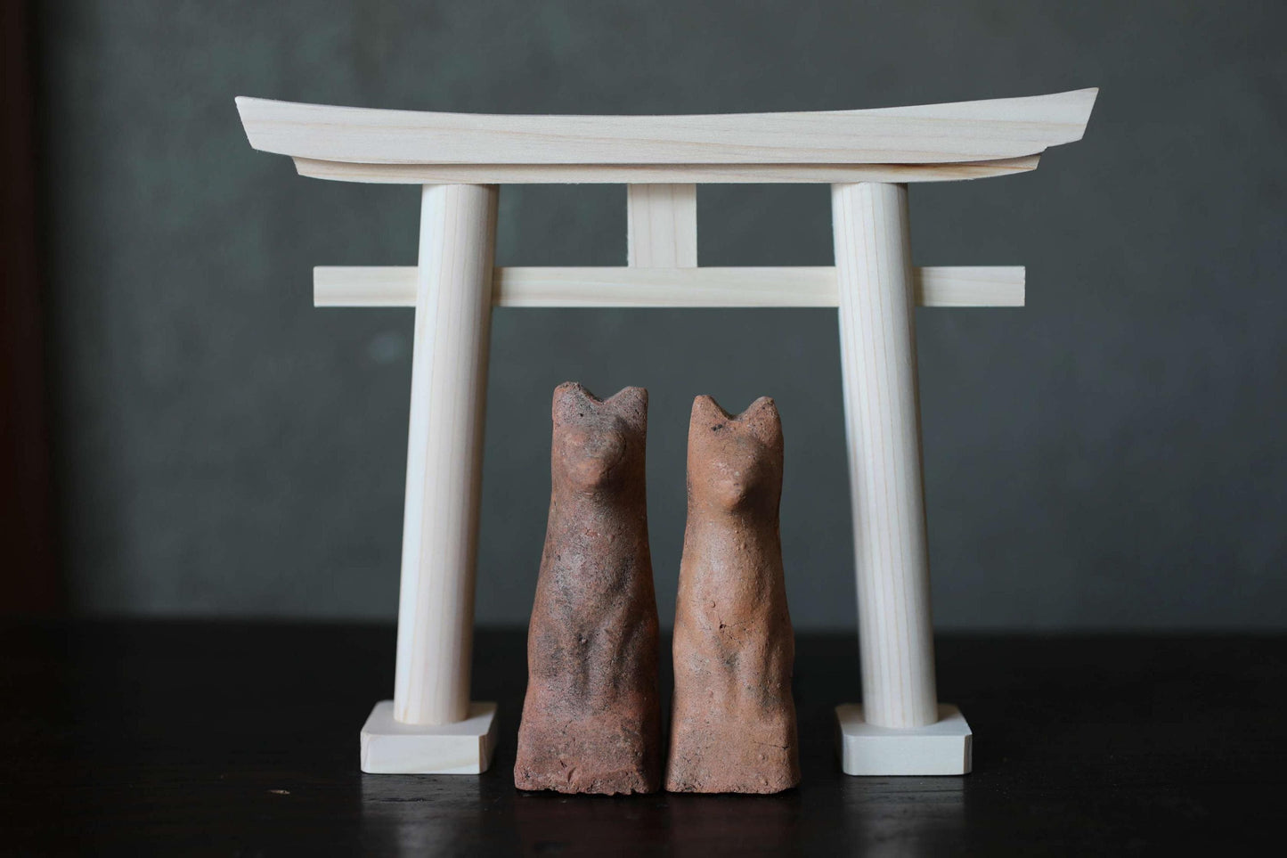 Japanese Antiques KITSUNE Dolls, Imado-yaki Pottery Pair (H3.7in)