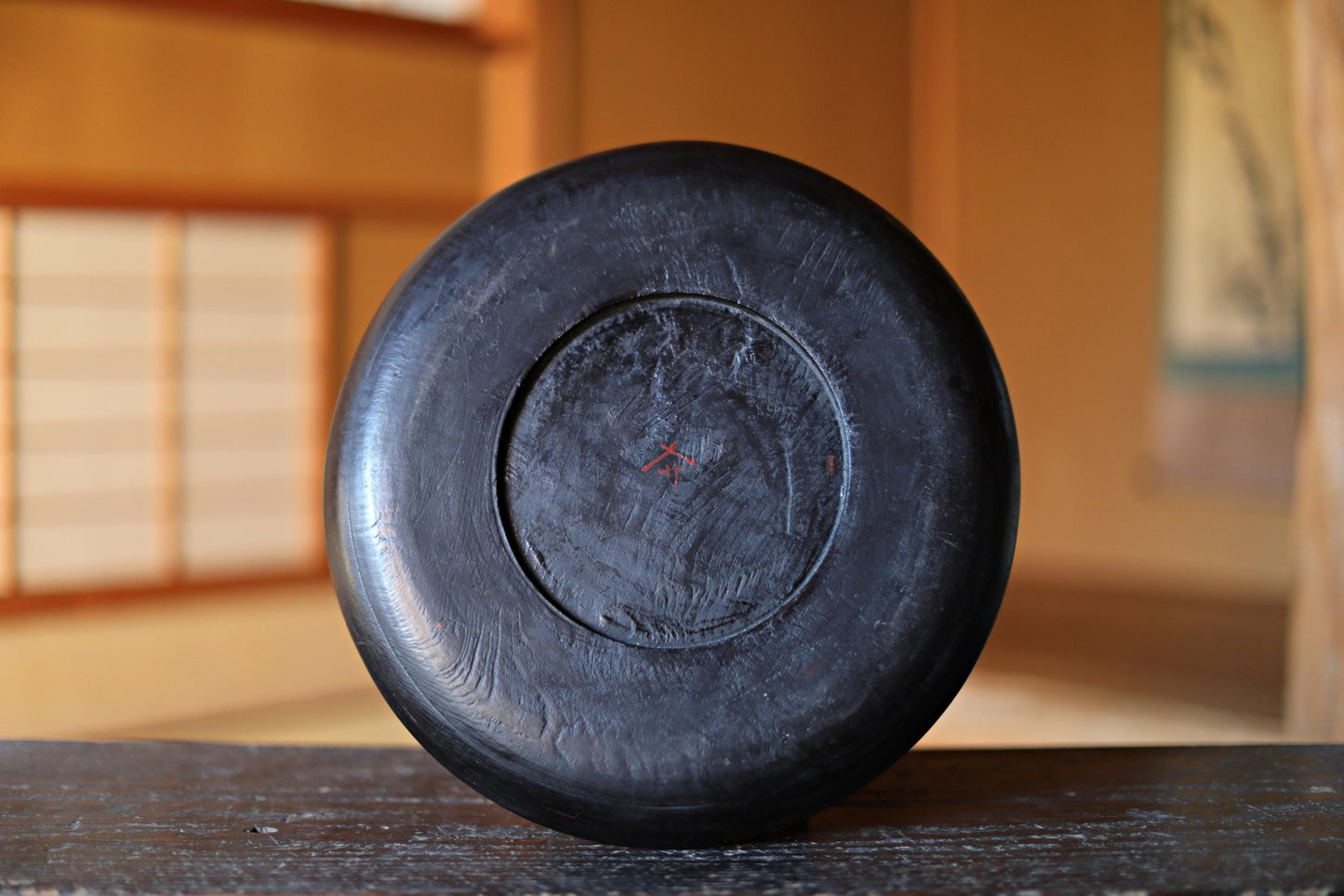 Antique Negoro Tray – Japanese Lacquer Round Obon Tray, Signed Artisan Wood