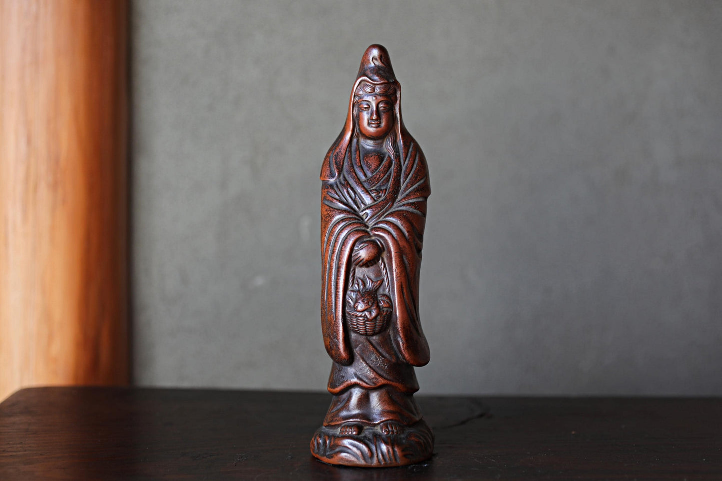 Antique Bizen Kannon Statue – 1920s Unglazed Stoneware Buddhist Figurine