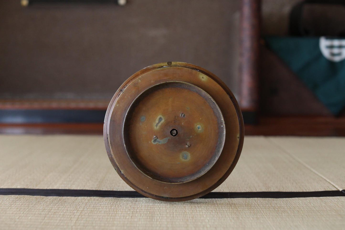 Japanese Bronze Candle Stand - Antique Samurai Temple Lantern With Openwork Family Crest Design
