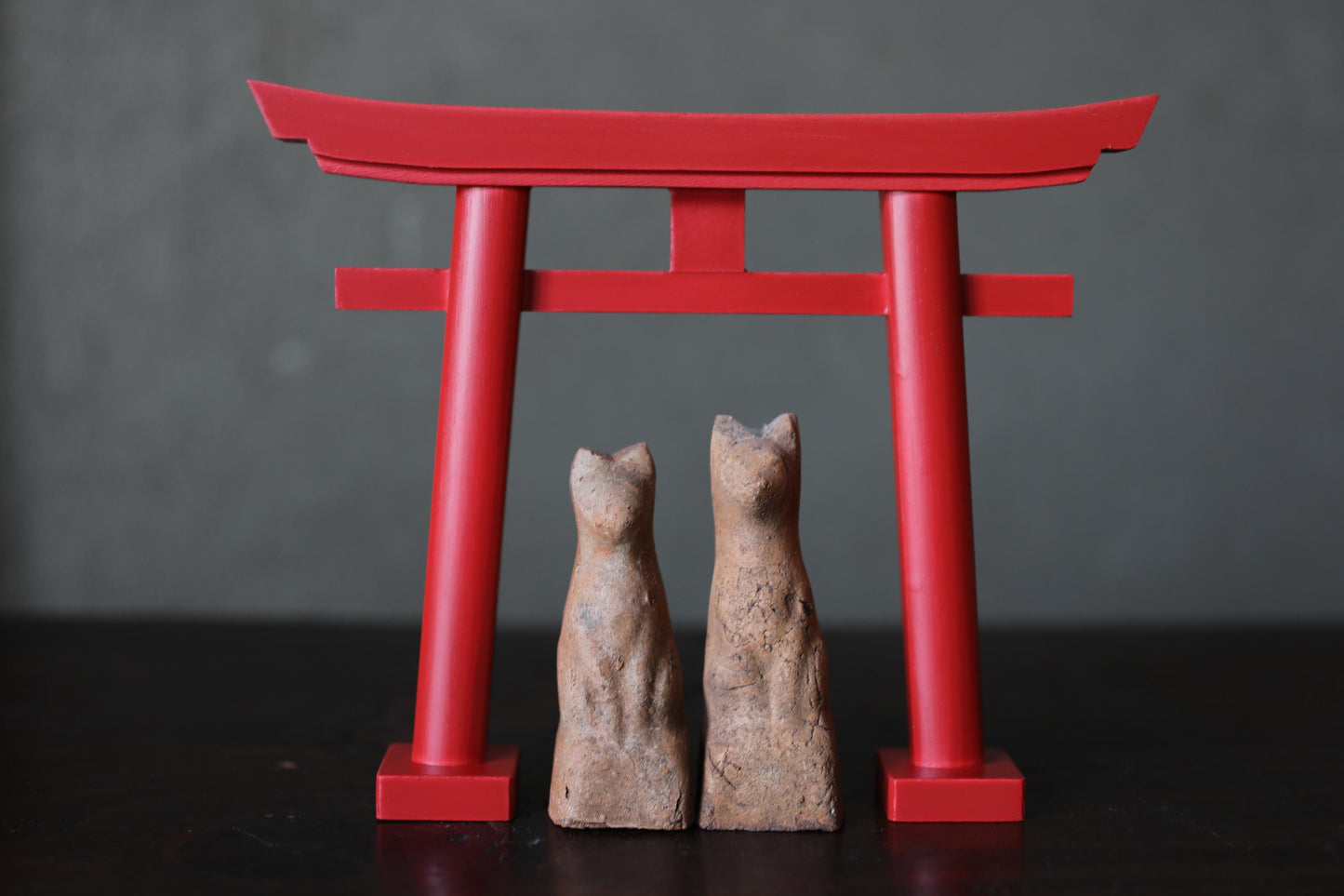 Japanese Antiques KITSUNE Dolls, Imado-yaki Pottery Pair (H3.7in)