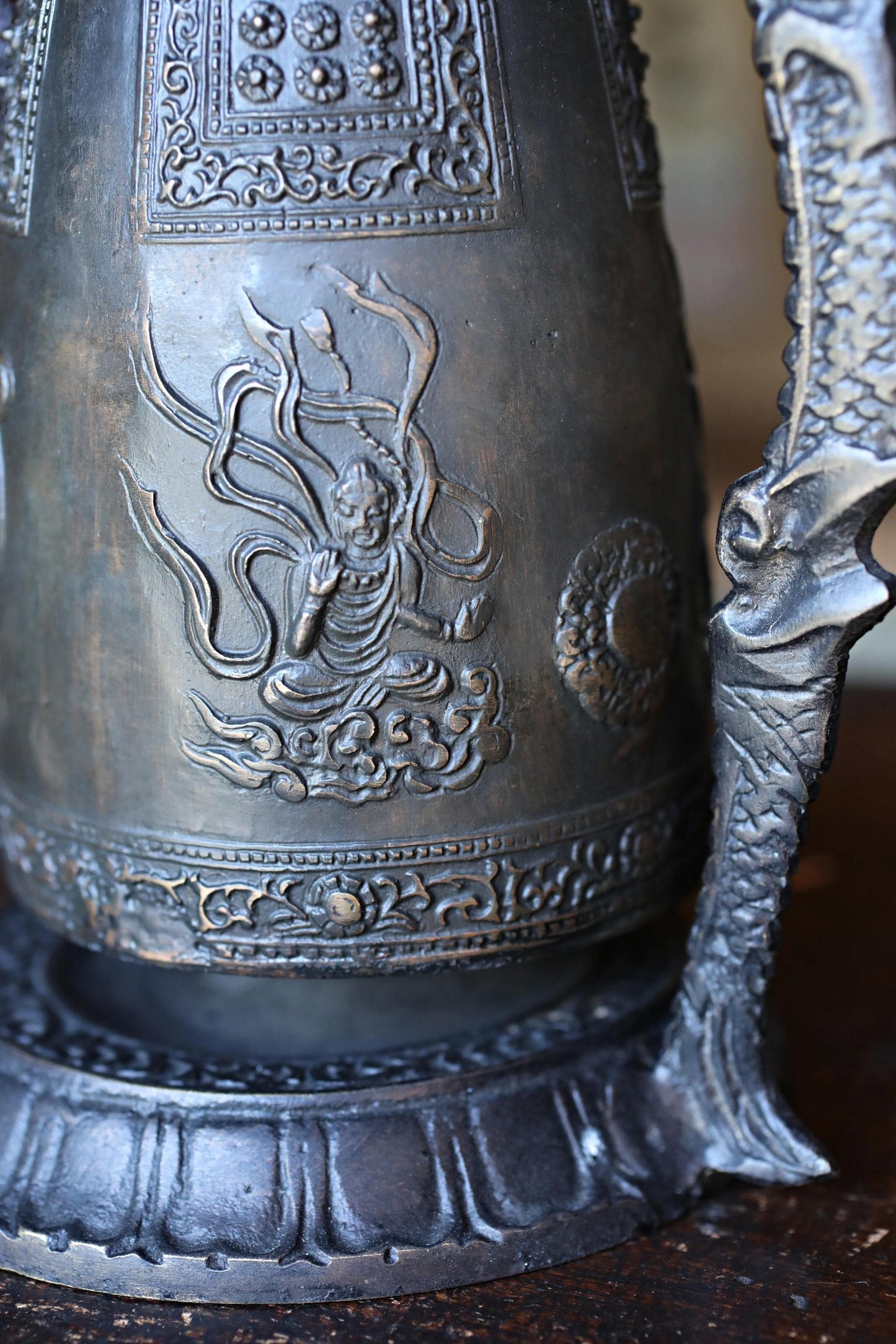 Japanese Bronze Temple Bell – Vintage Altar Gong With Dragon Stand & Striker
