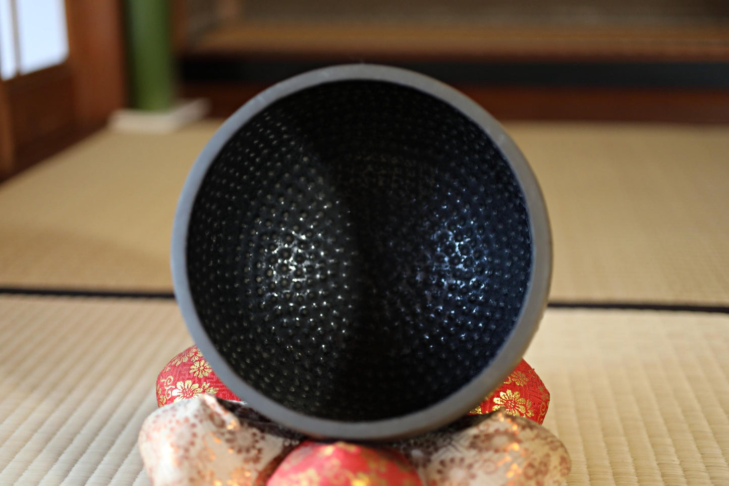 Antique Bronze Singing Bowl - Hand Beaten Rin Bell with Silk Cushion & Stick