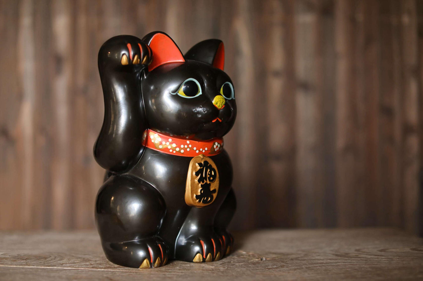 Black Maneki Neko - Large Ceramic Money Box | Vintage Japanese Lucky Cat Statue