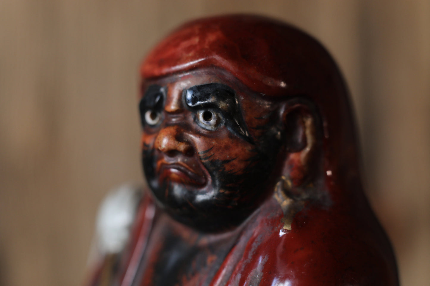 Daruma Ceramic Statue – Vintage Japanese Pottery Zen Master Sculpture H6.9in