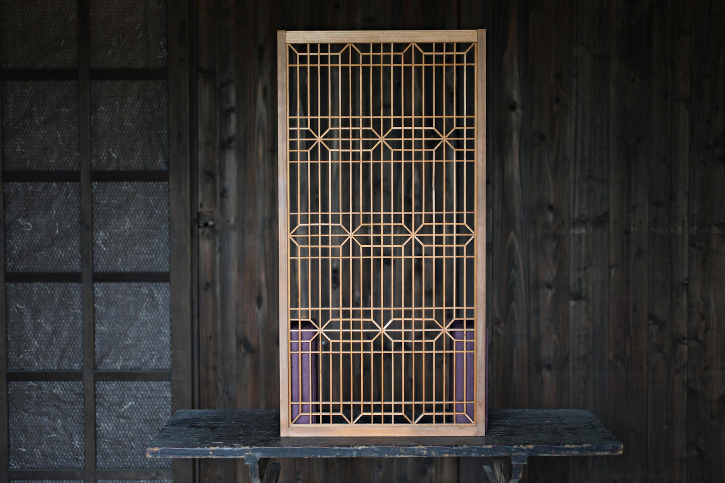 Vintage Shoji Screen ×2 - Kumiko Wood Panel Pair | Japandi Wall Art, Geometric Frame