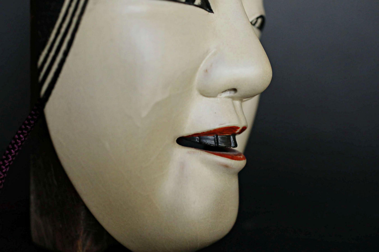 Japanese Noh Mask - Vintage Ko-omote Wood Carving | Lacquer Coated Wall Ornament