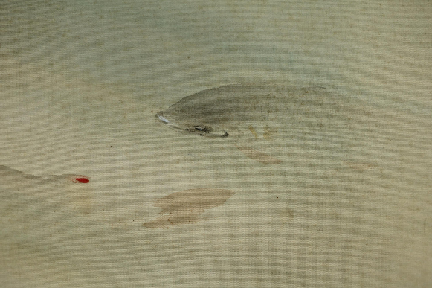 Japanese Watercolor Scroll - Antique Meiji Era Sweetfish Ayu Painting | Signed Kakejiku