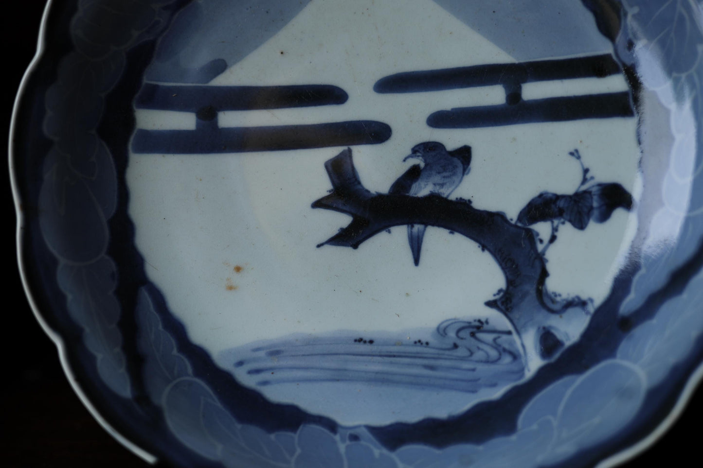 Antique Ko-Imari Plate – Hand Painted Mt Fuji Indigo Porcelain Dish, Edo Period