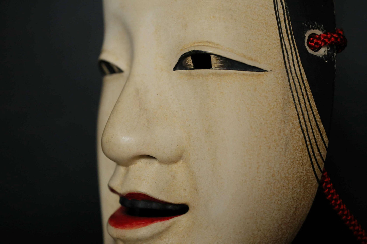 Japanese Noh Mask - Magojirō Signed Wood Carving | Elegant Wall Ornament with Silk Bag