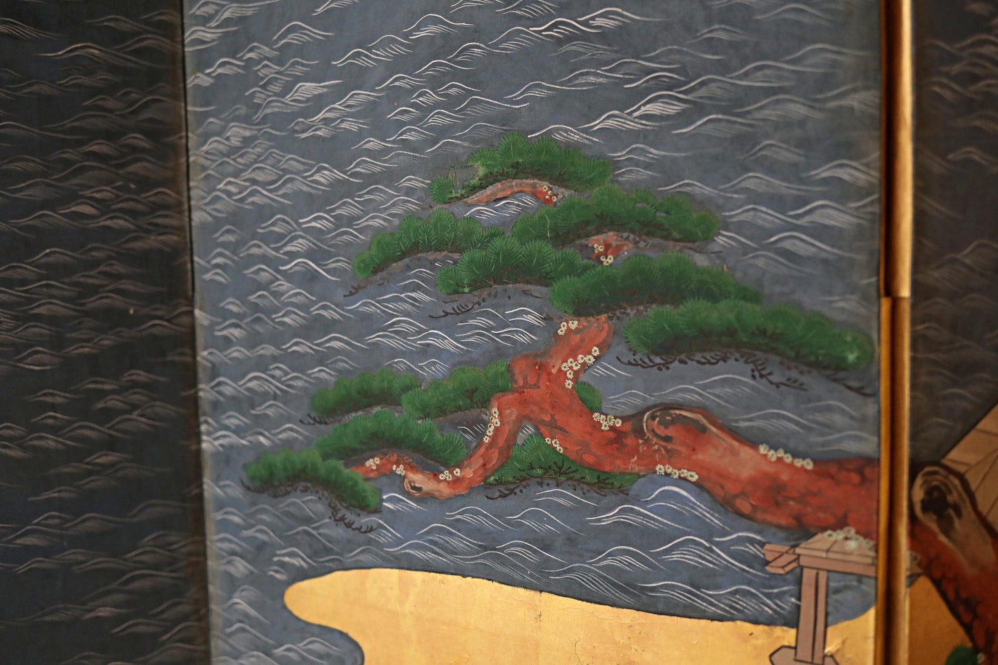 Antique Japanese Byobu - 1700s Tale of Genji Folding Screen Art with Gold Leaf