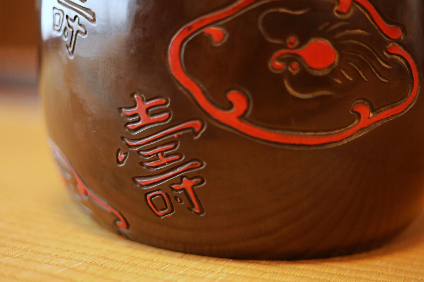 Antique Japanese Hibachi - Hand Carved Wooden Brazier Set With Kanji & Copper Lining