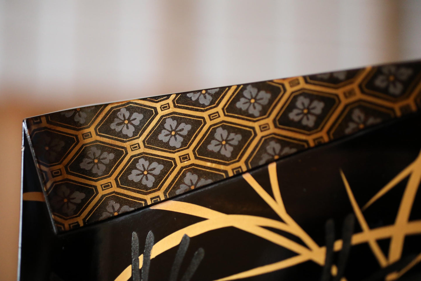 Japanese Lacquer Tray - Antique Black Urushi Tray with Makie Gold Pampas Grass Design