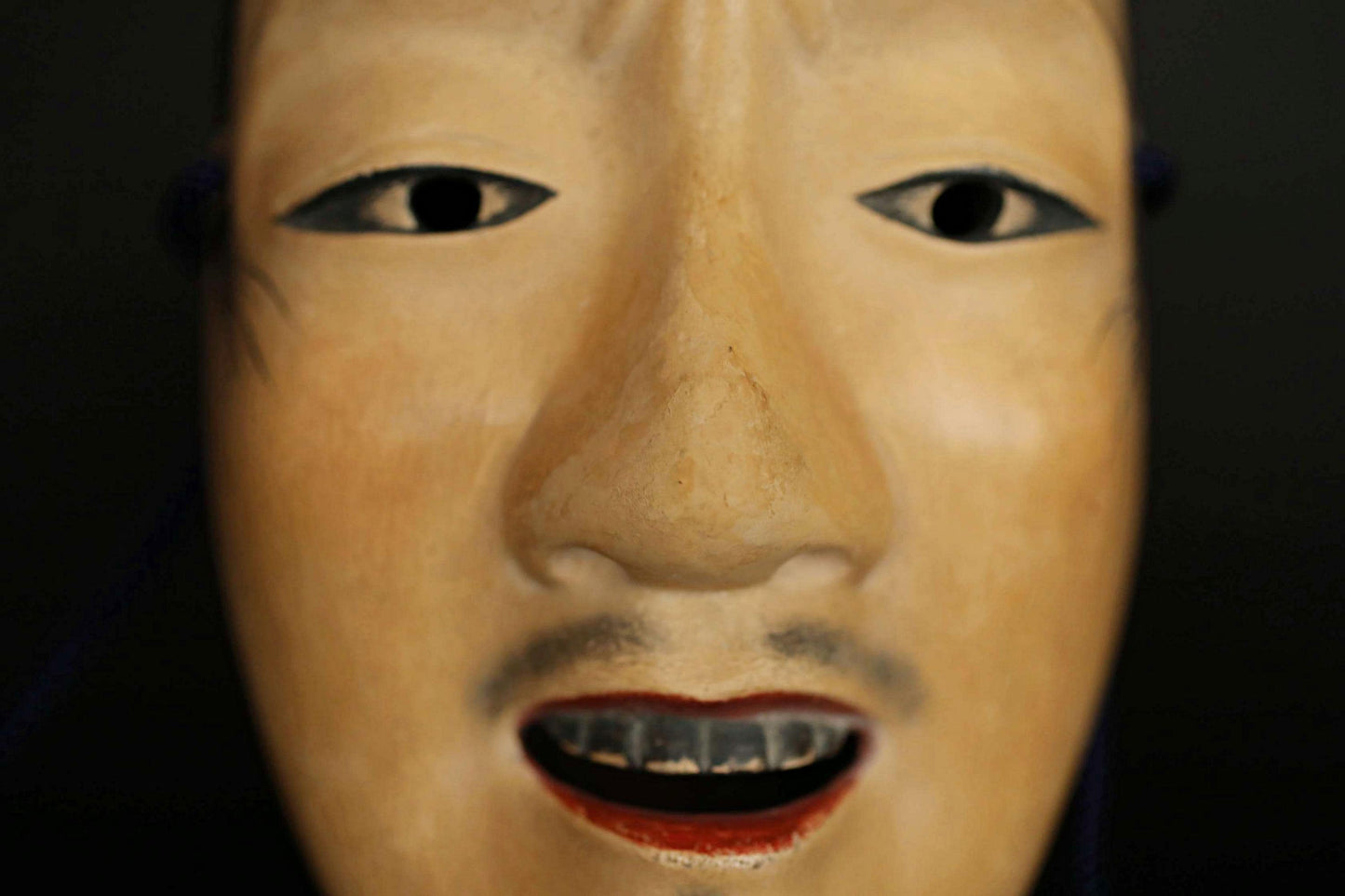 Antique Japanese Noh Mask - Chujo Samurai Hand Carved Wood Carving Art with Silk Bag
