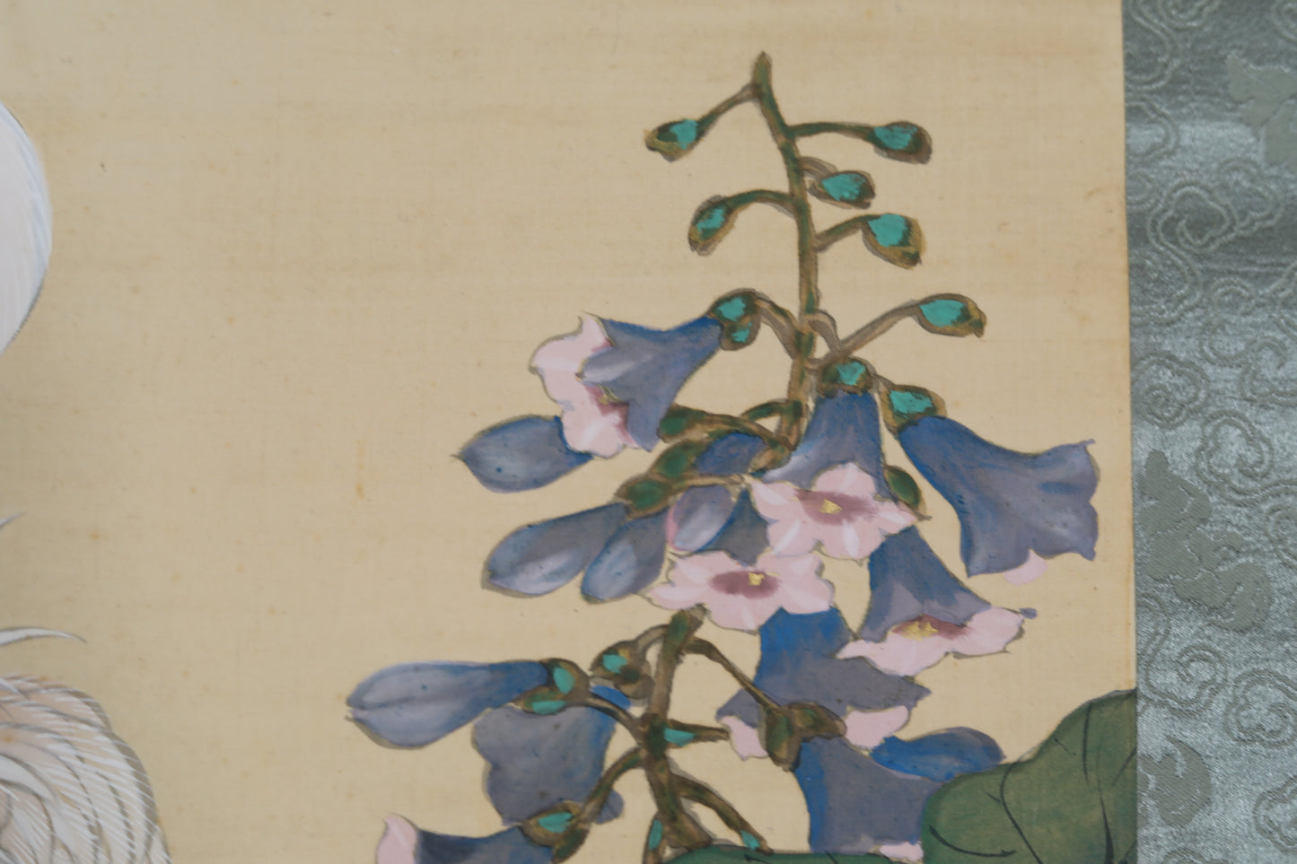 Scroll Painting- Japanese antique water color phoenix on Paulownia flower with signed 1920s Kakejiku H79in/201cm