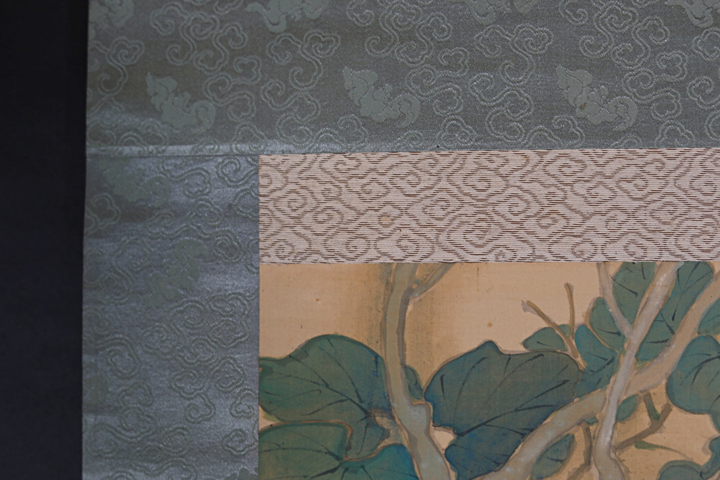 Scroll Painting- Japanese antique water color phoenix on Paulownia flower with signed 1920s Kakejiku H79in/201cm