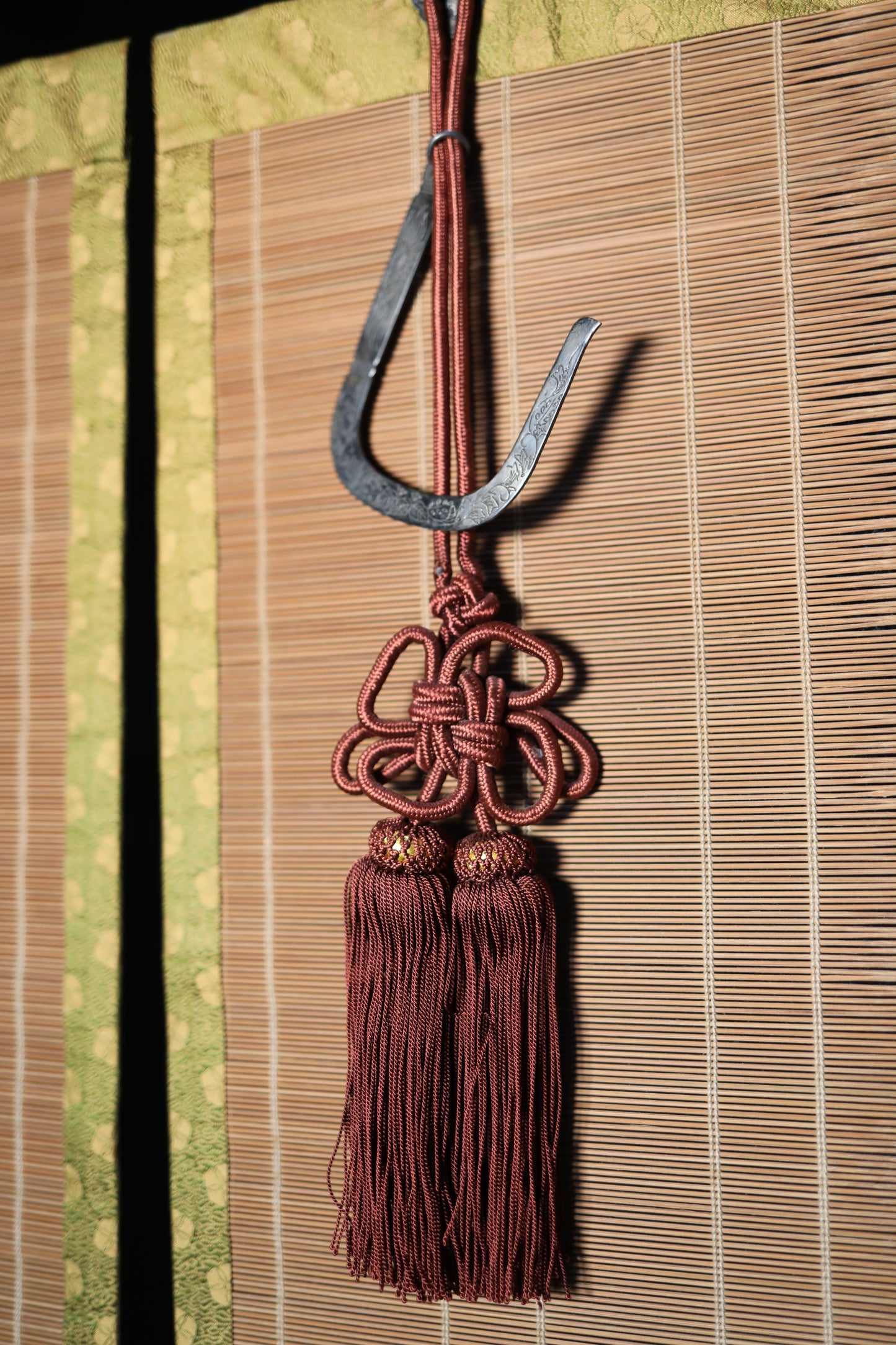 Japanese furniture a pair of bamboo screen, Window Screen Shade Blind hanging roll with silk, hook, tassel H68.1xW20.1in /  H173×W51cm