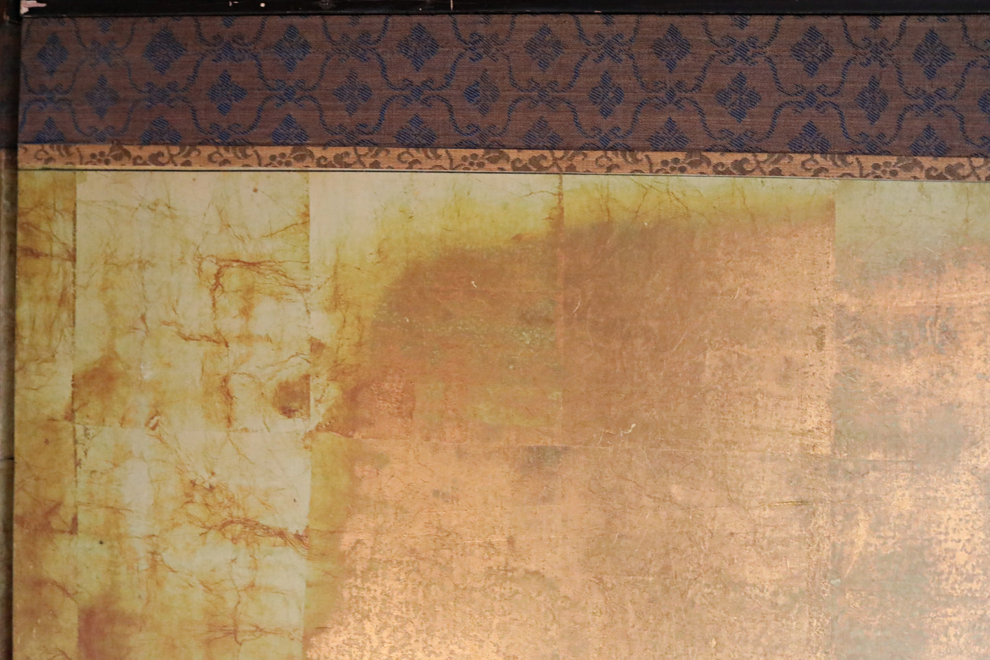 FINE! Japanese antique 1900s furniture Byobu folding screen of water color painting,  plum blossom birds and flowers with gold H69.3in/H176cm