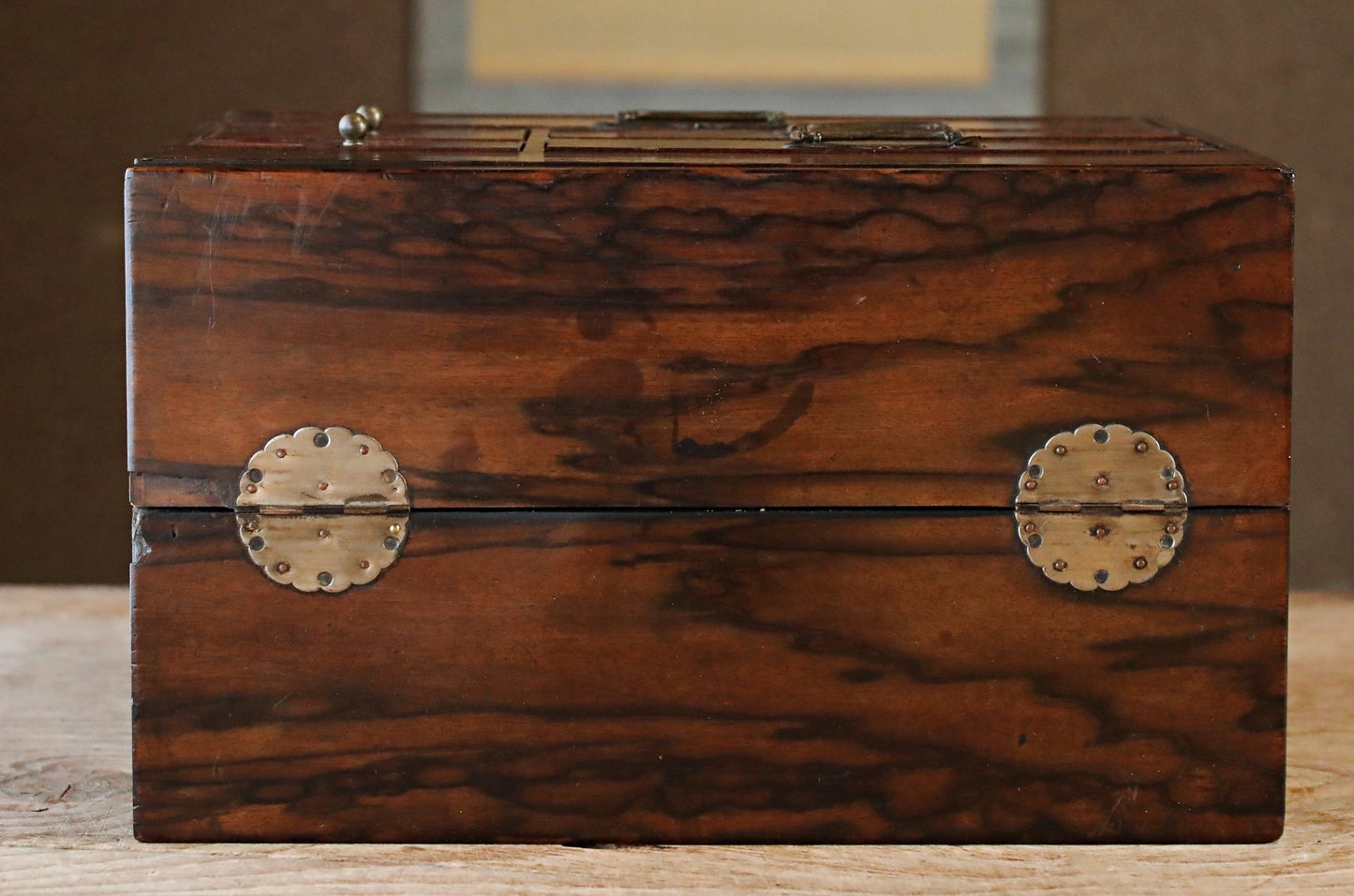 Japanese vintage 1930s furniture Small lacquer Chest of drawers "tansu" Black woodgrain pattern for sawing drawer H10×W12.9in /H25.5×32.8cm