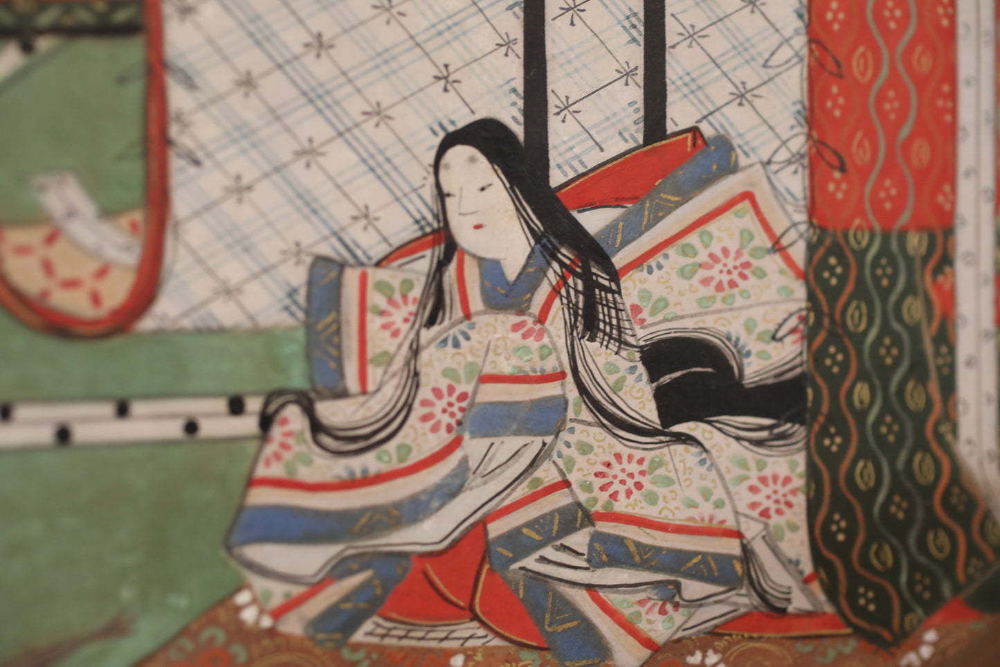 Japanese antique furniture Gold Silver Byobu wind screen of The Tale of Genji, Double-sided painting 17th century W80.3in/H204cm