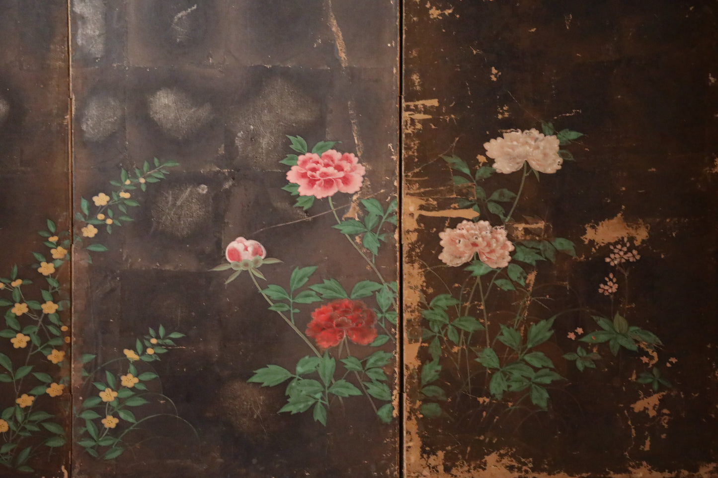 Japanese antique furniture Edo Gold Silver Byobu wind screen of The Tale of Genji, Double-sided painting W80.3in/H204cm