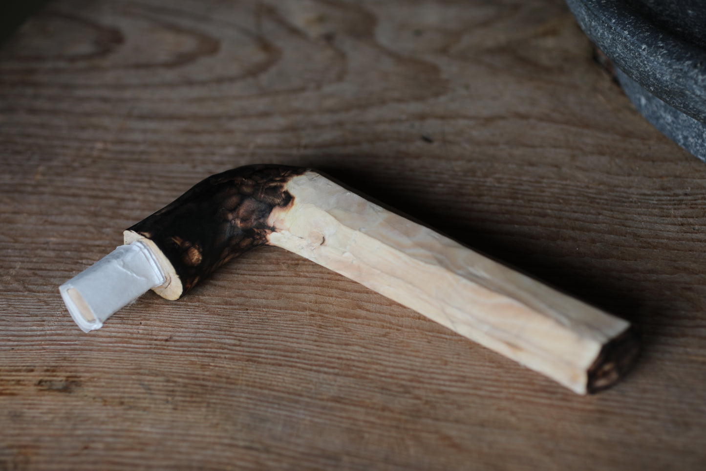 Japanese old stone mill for green tea powder, basalt quern-stones with wood handle, Matcha tea ceremony, (H7.7×W12.8in/19.5×32.5cm)