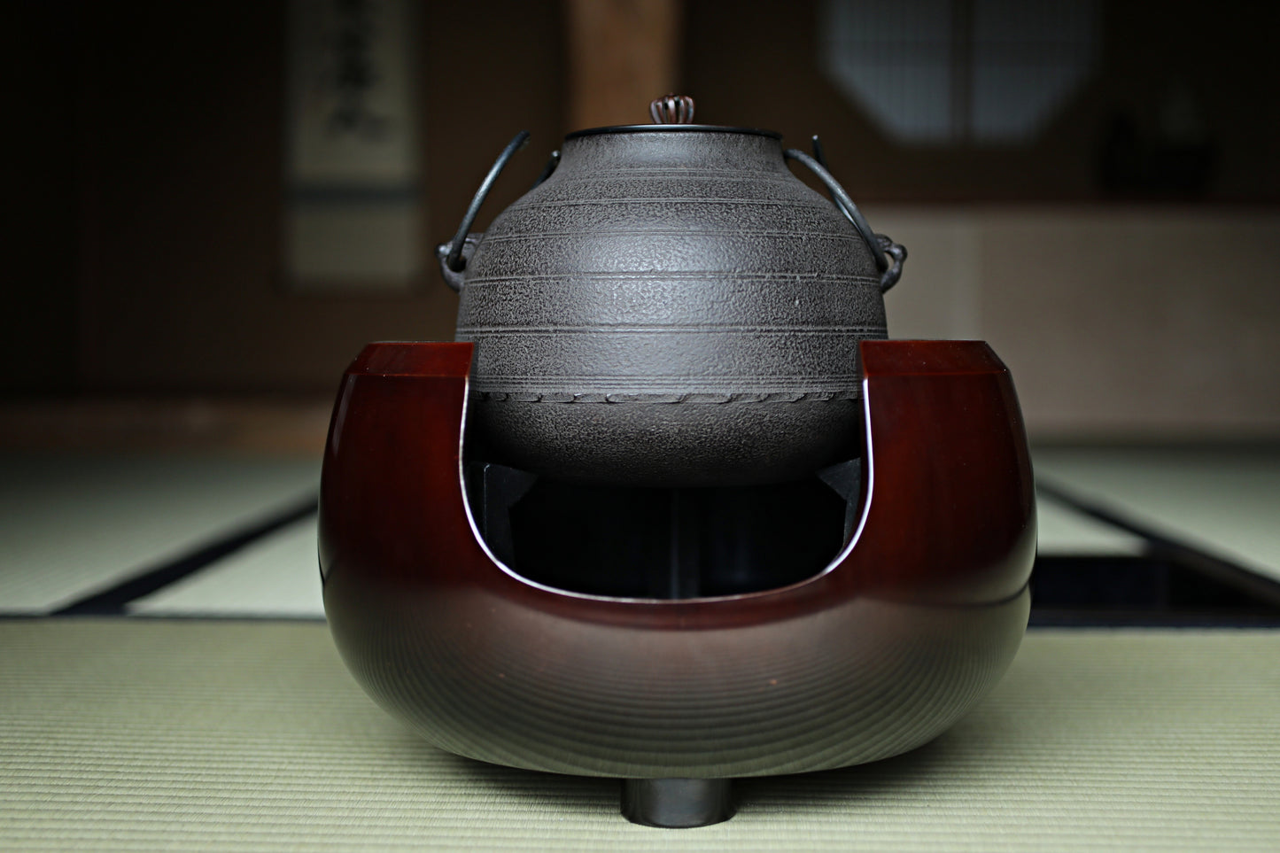 CHAGAMA and FURO Japanese antique bronze brazier and cast iron kettle, For Tea ceremony, Doan furo and Amida gama in 1970s
