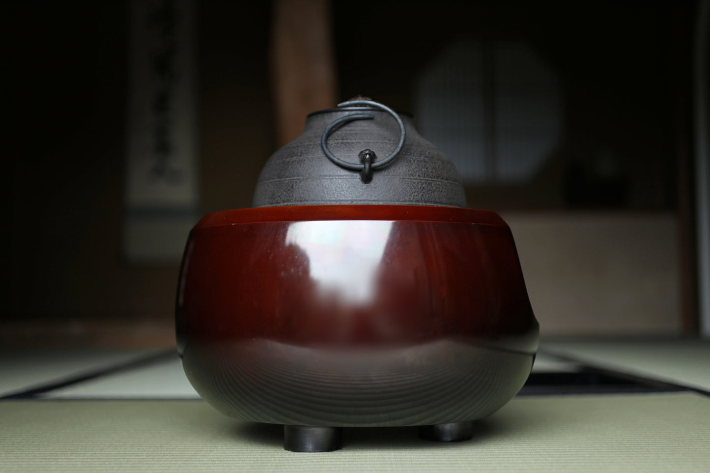 CHAGAMA and FURO Japanese antique bronze brazier and cast iron kettle, For Tea ceremony, Doan furo and Amida gama in 1970s